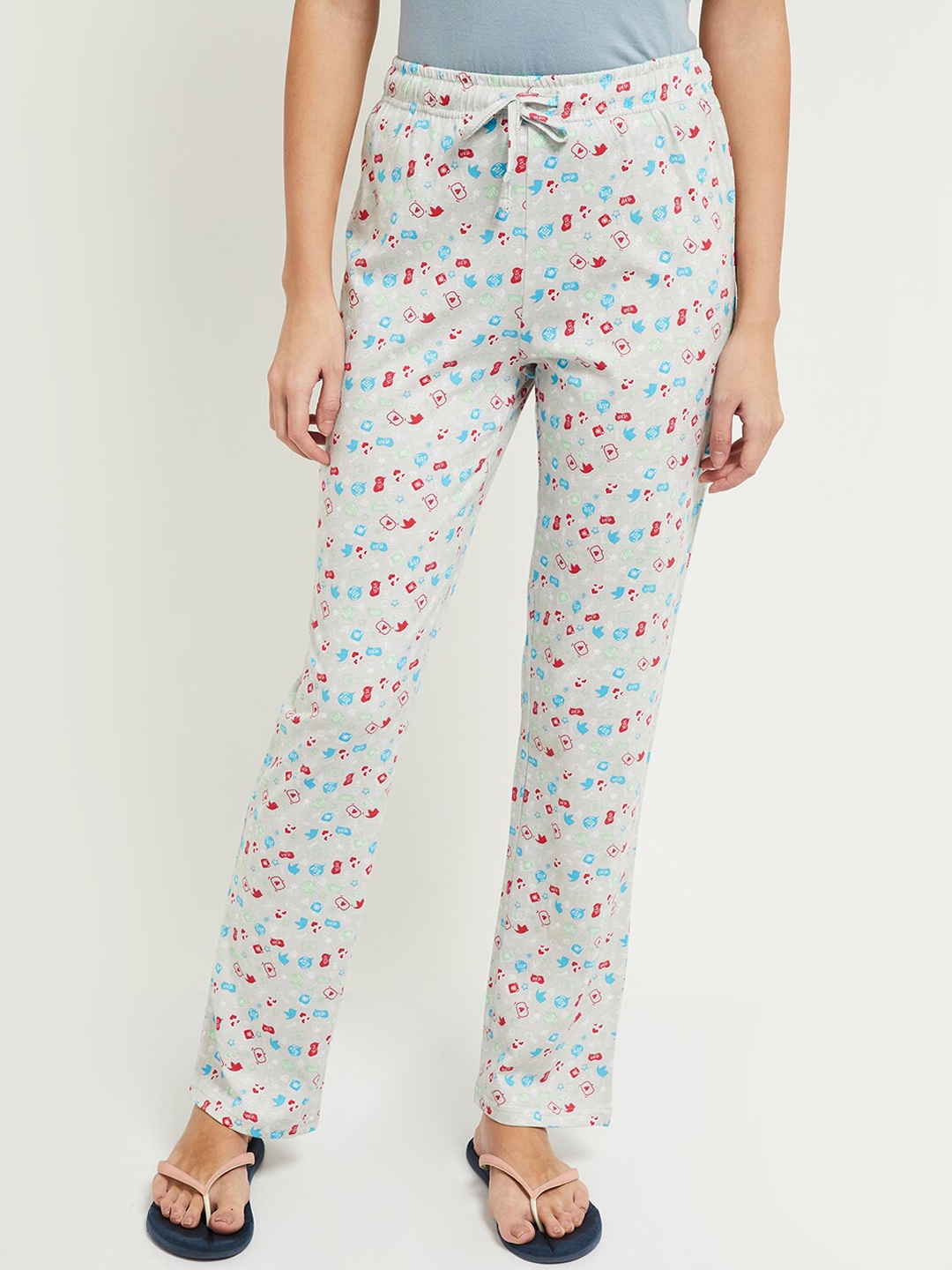 

max Women Grey Melange & Red Printed Lounge Pants