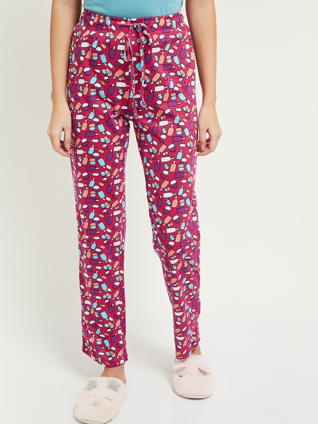 

max Women Fuchsia-Pink & Purple Printed Cotton Lounge Pants