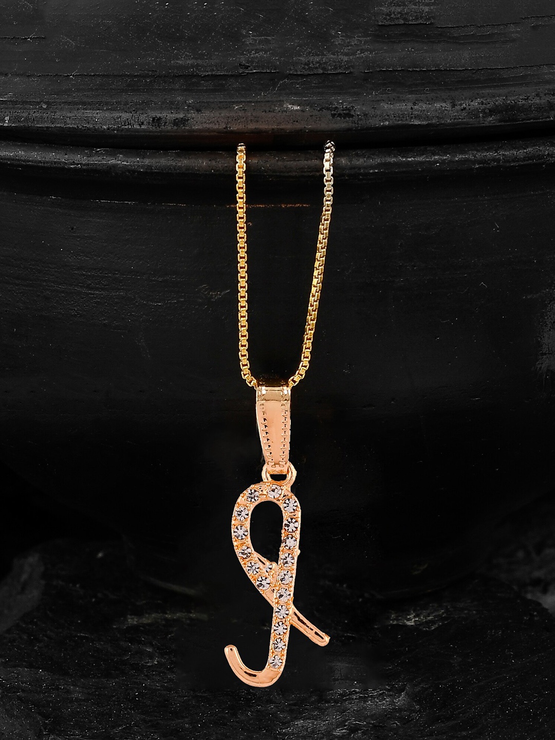 

Silvermerc Designs Gold-Plated White CZ-Studded L-Shaped Contemporary Handcrafted Pendant With Chain