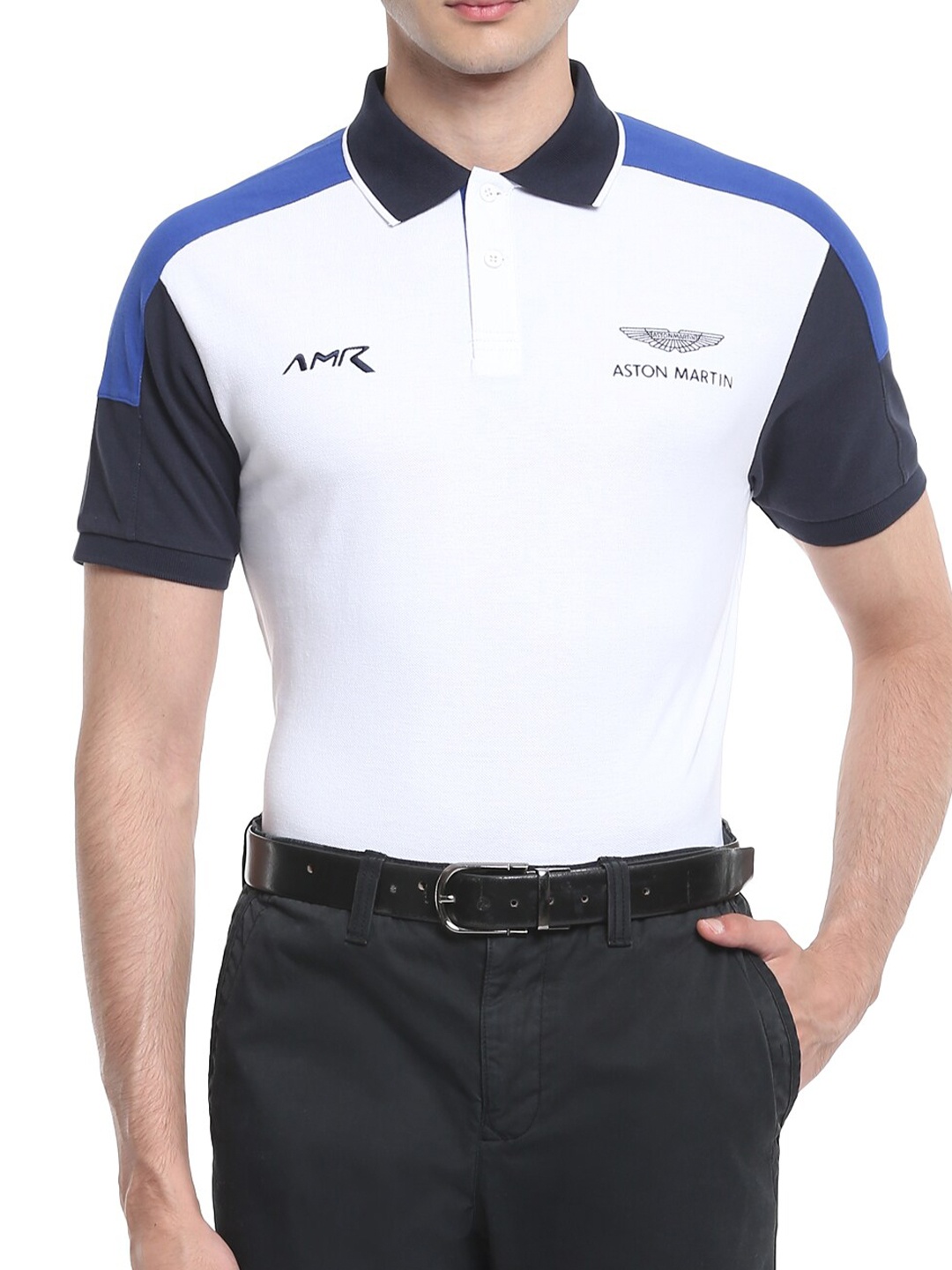

HACKETT LONDON Men White & Blue Colourblocked Polo Collar T-shirt