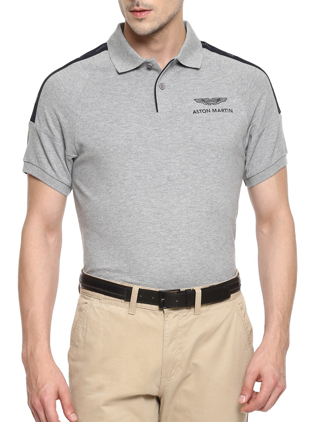

HACKETT LONDON Men Grey & Black Polo Collar T-shirt
