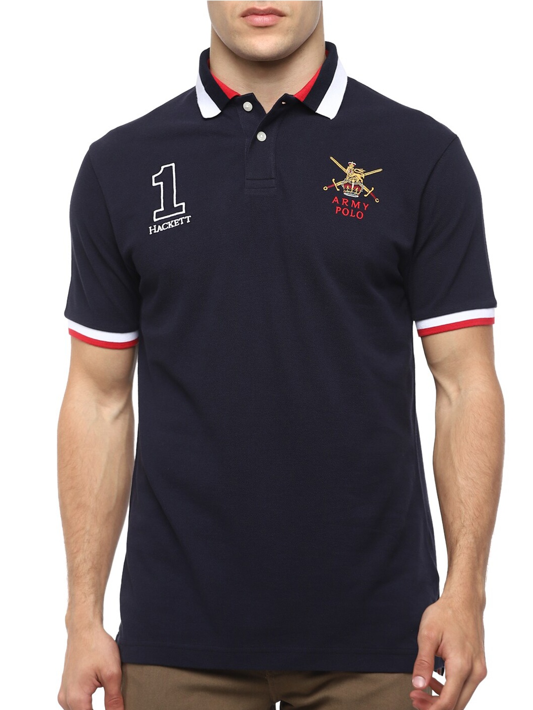 

HACKETT LONDON Men Navy Blue Embroidered Polo Collar T-shirt