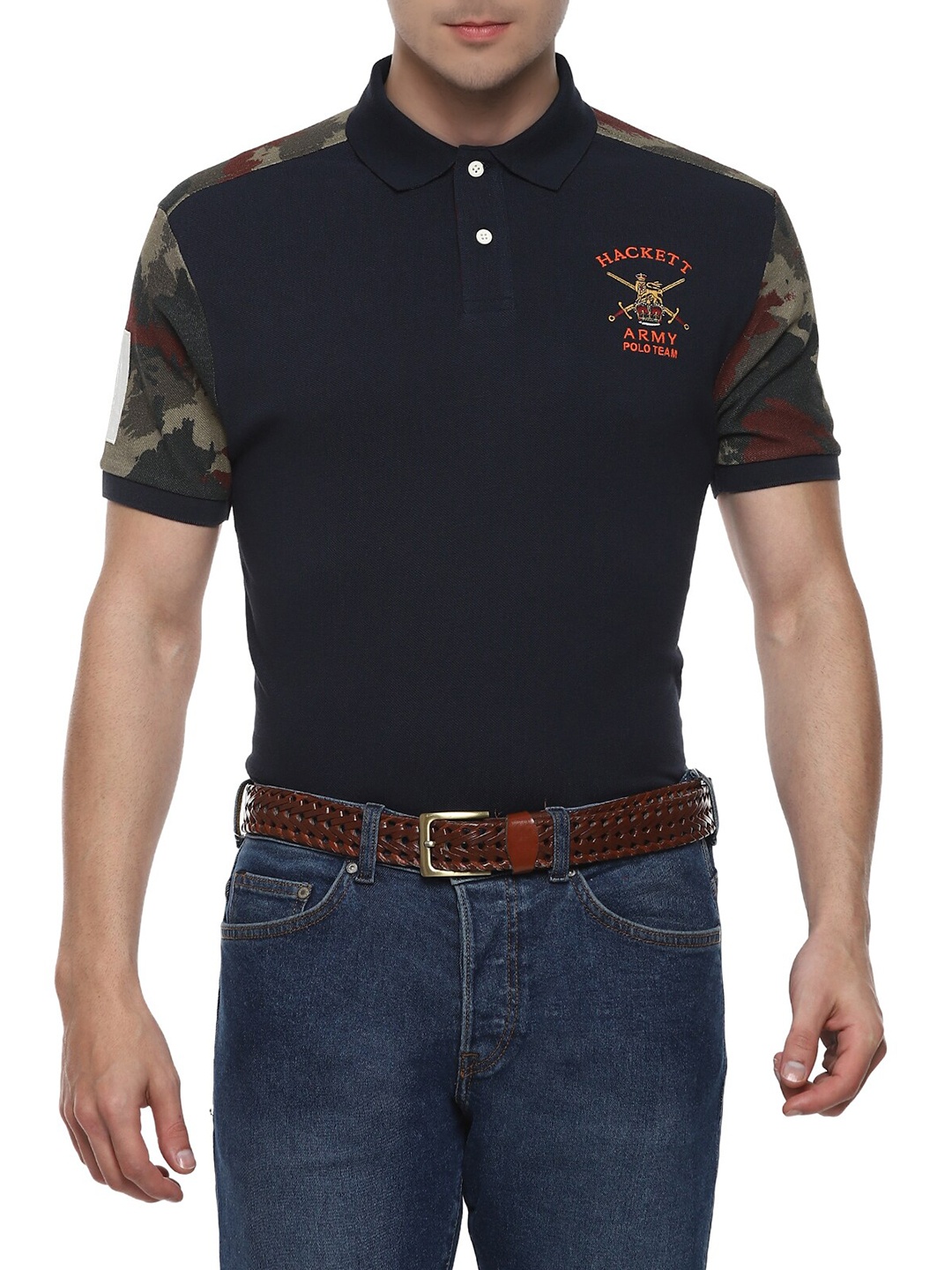 

HACKETT LONDON Men Navy Blue & Red Military Printed Polo Collar T-shirt
