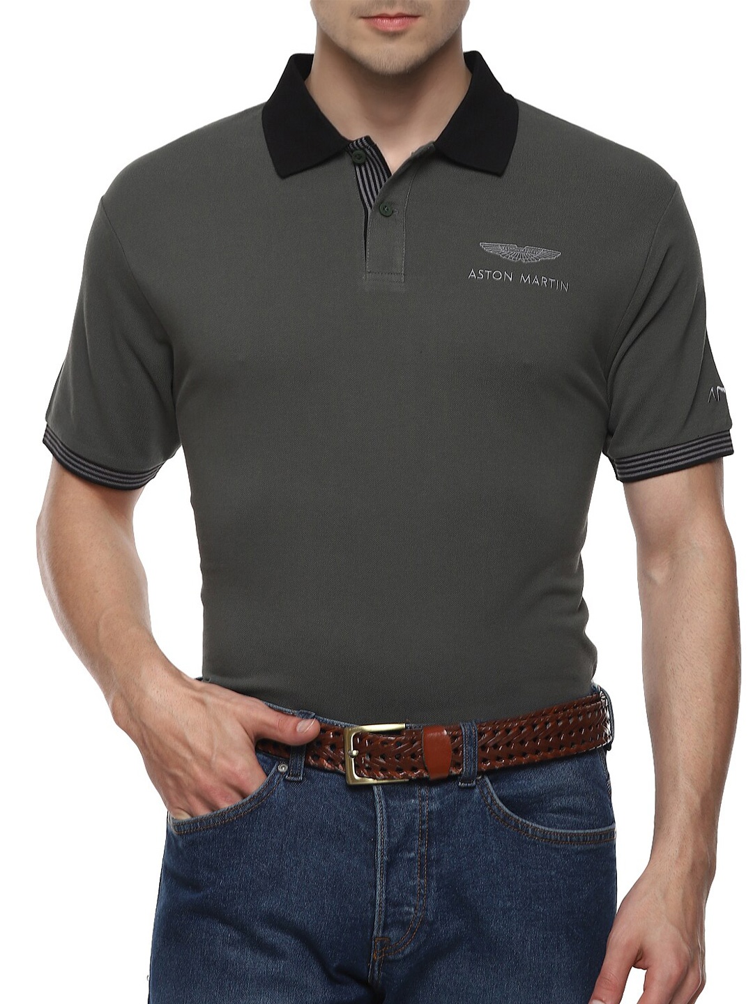 

HACKETT LONDON Men Green & Black Printed Polo Collar T-shirt