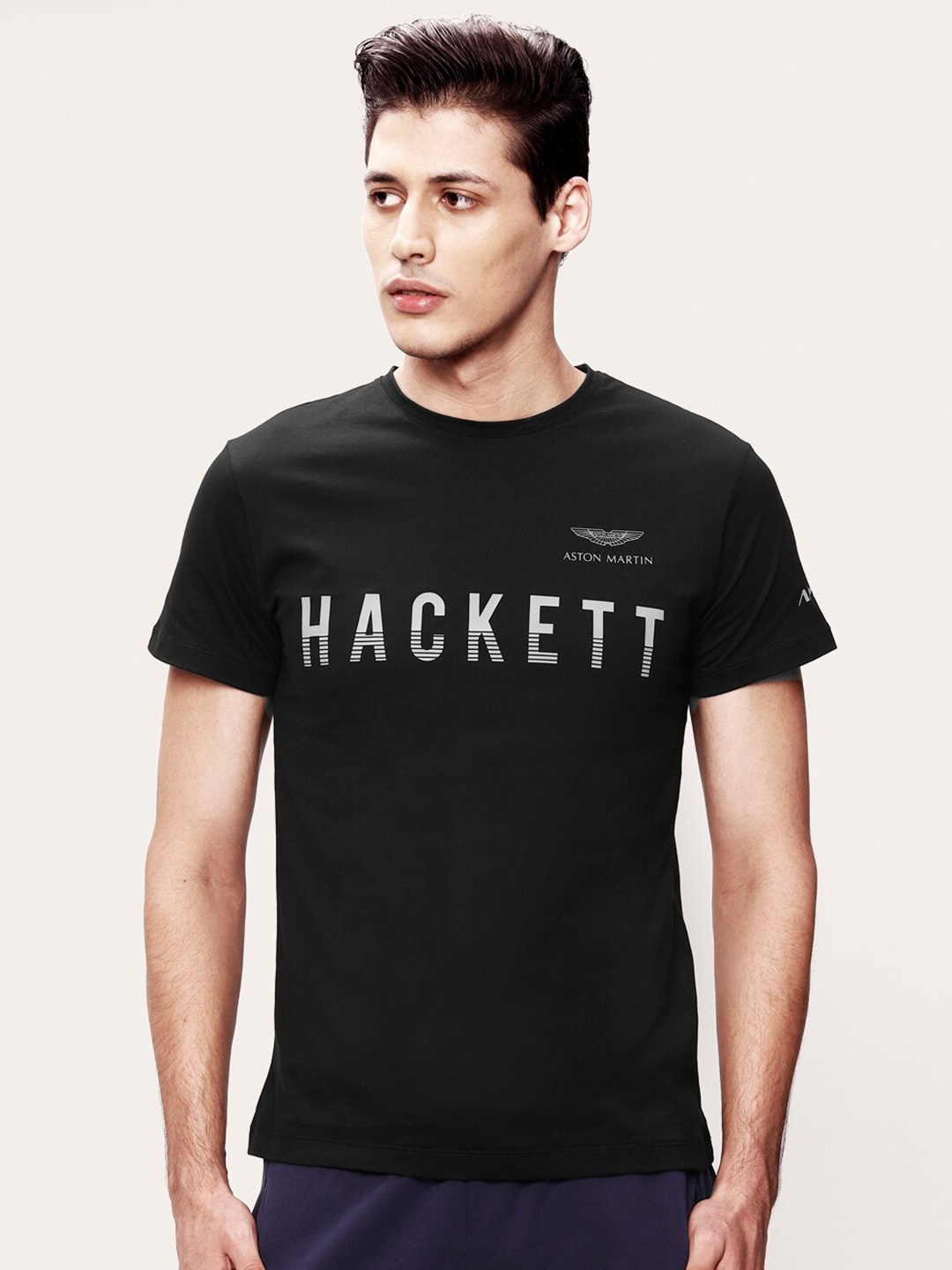 

HACKETT LONDON Men Black & White Brand Logo Printed T-shirt