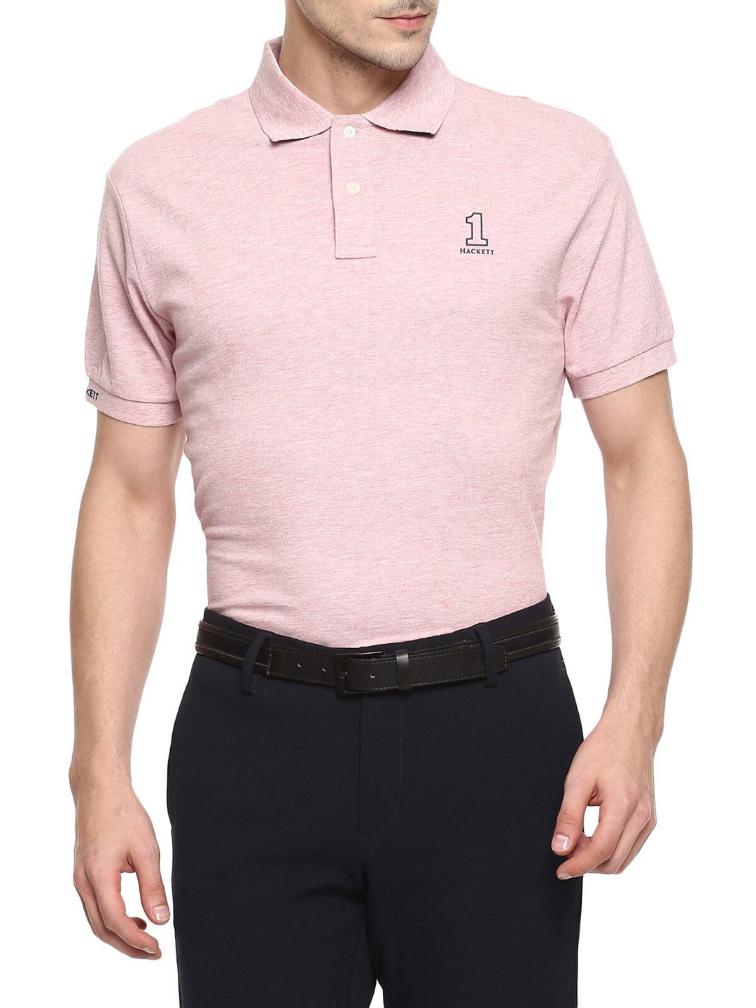 

HACKETT LONDON Men Pink Embroidered Polo Collar T-shirt