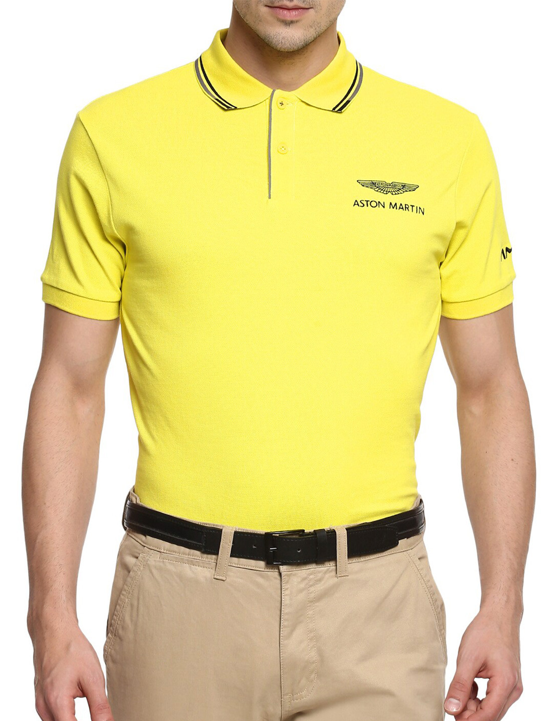 

HACKETT LONDON Men Yellow and Black Polo Collar Cotton T-shirt
