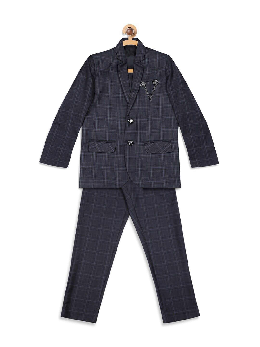 

Blue Giraffe Boys Checked 3-Piece Suit, Black
