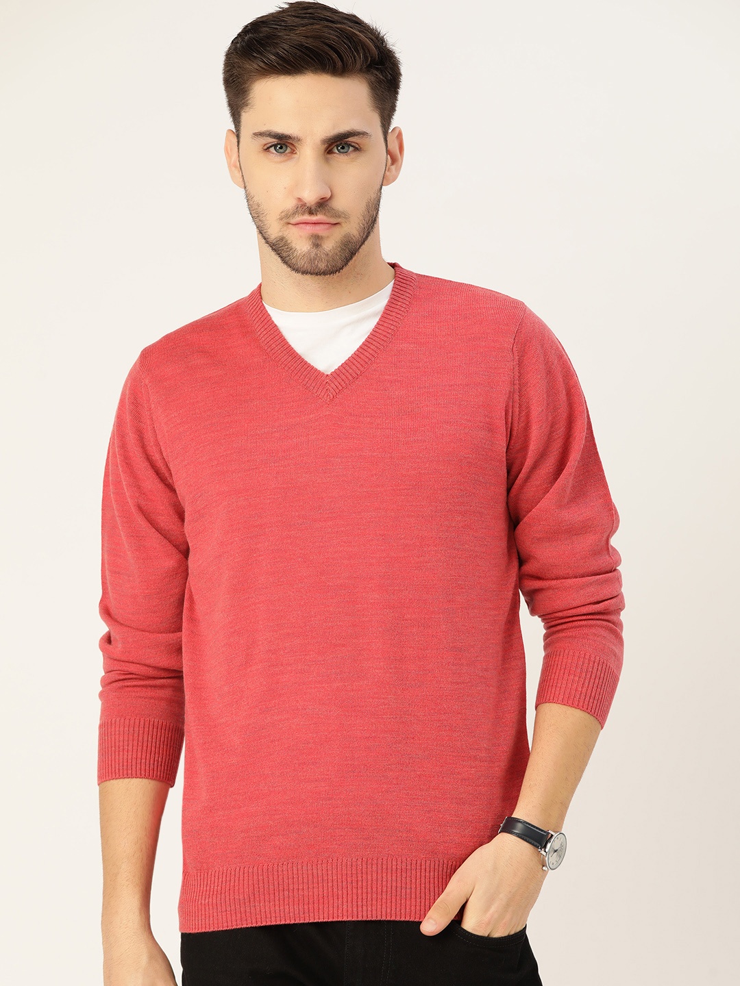 

Monte Carlo Men Coral Red Solid Pullover
