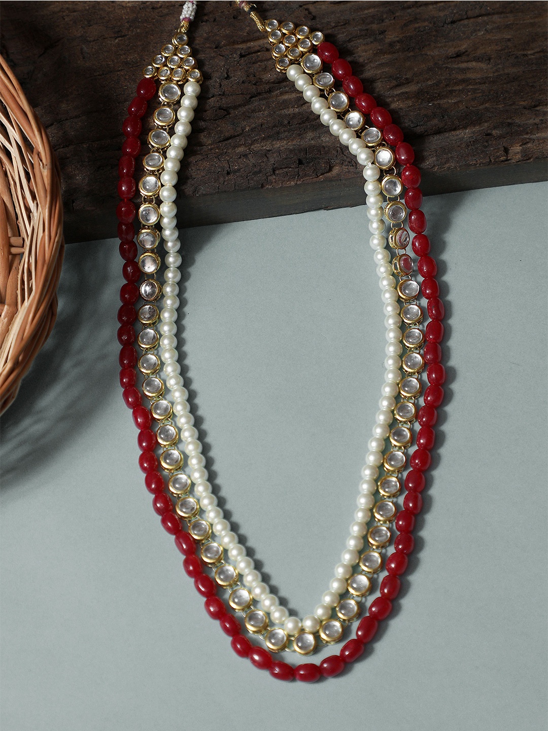 

KARATCART Men Gold-Toned & Red Gold-Plated Layered Necklace