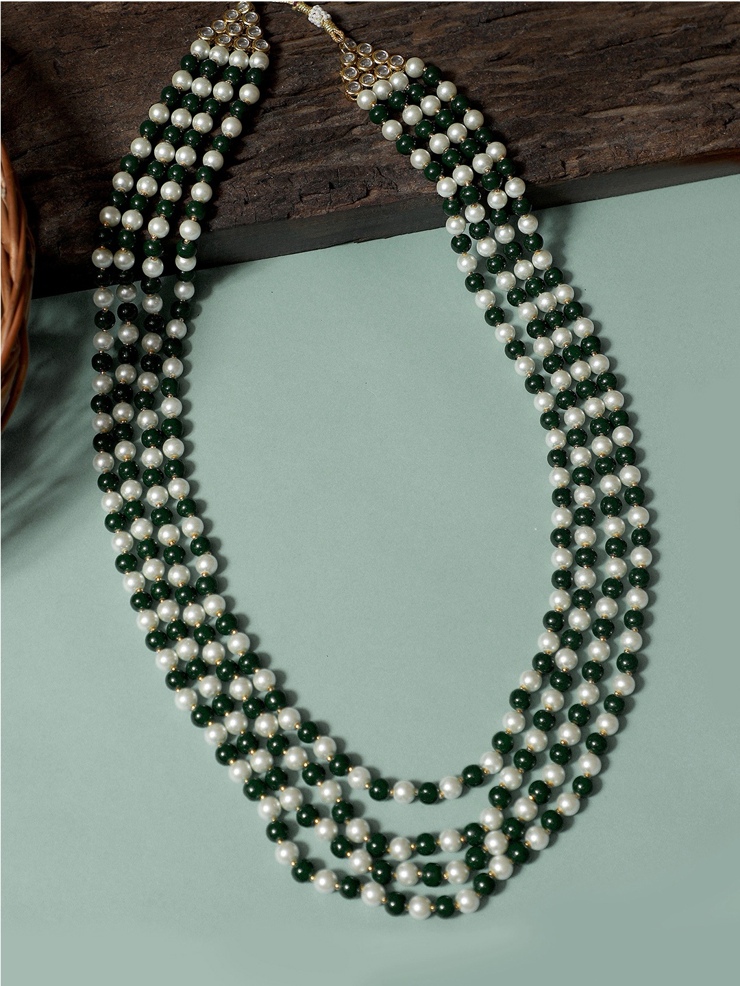 

KARATCART Men Green & White Layered Necklace