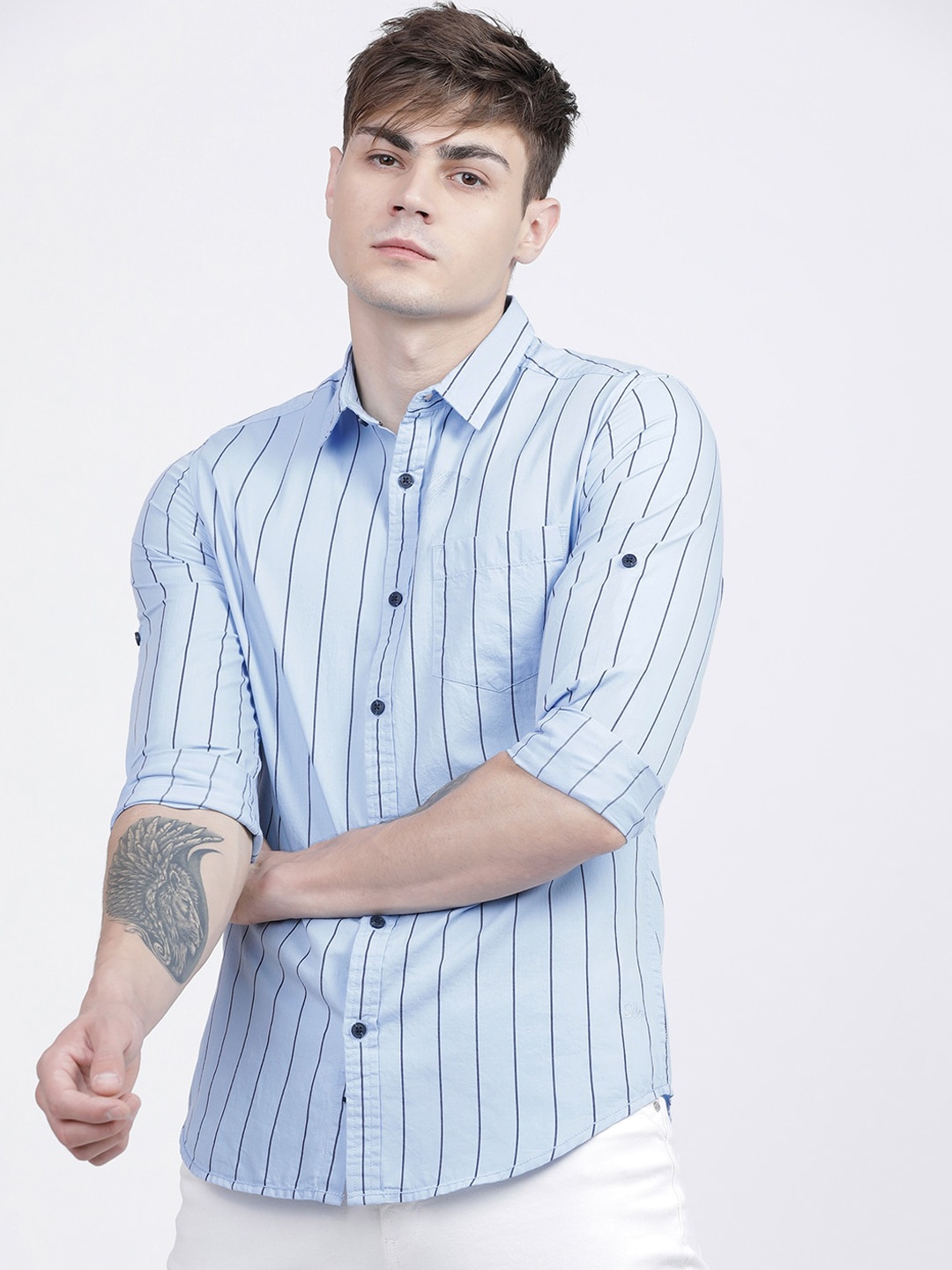

LOCOMOTIVE Men Blue Slim Fit Striped Casual Shirt