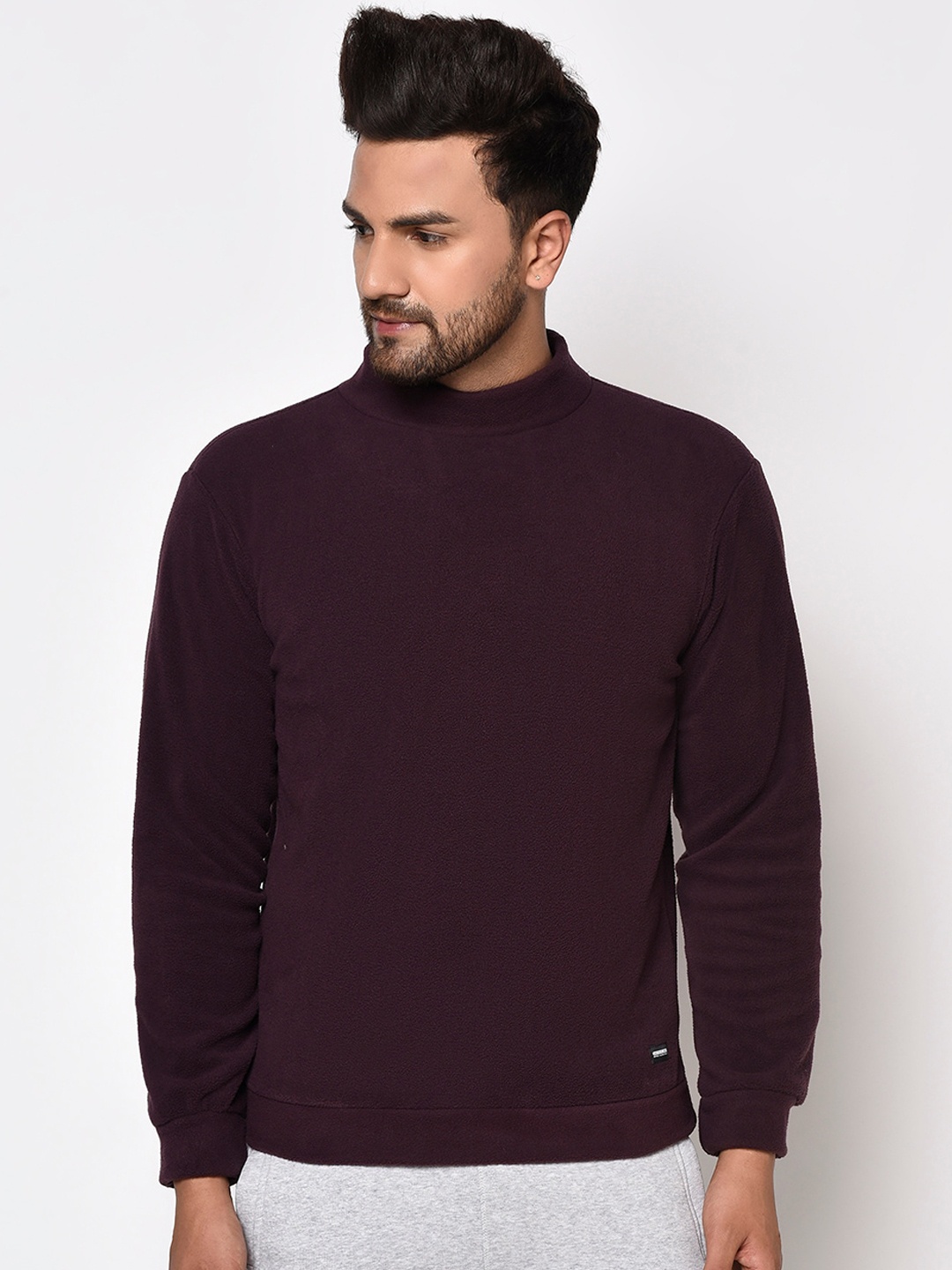 

Octave Men Burgundy Solid Mock Collar Sweatshirt