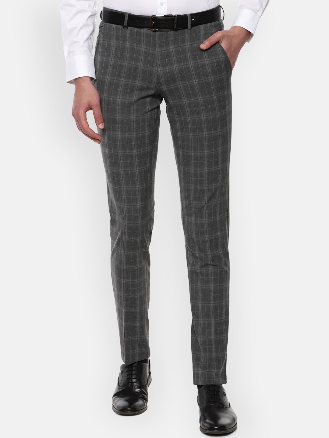 

Van Heusen Men Grey Checked Slim Fit Formal Trousers