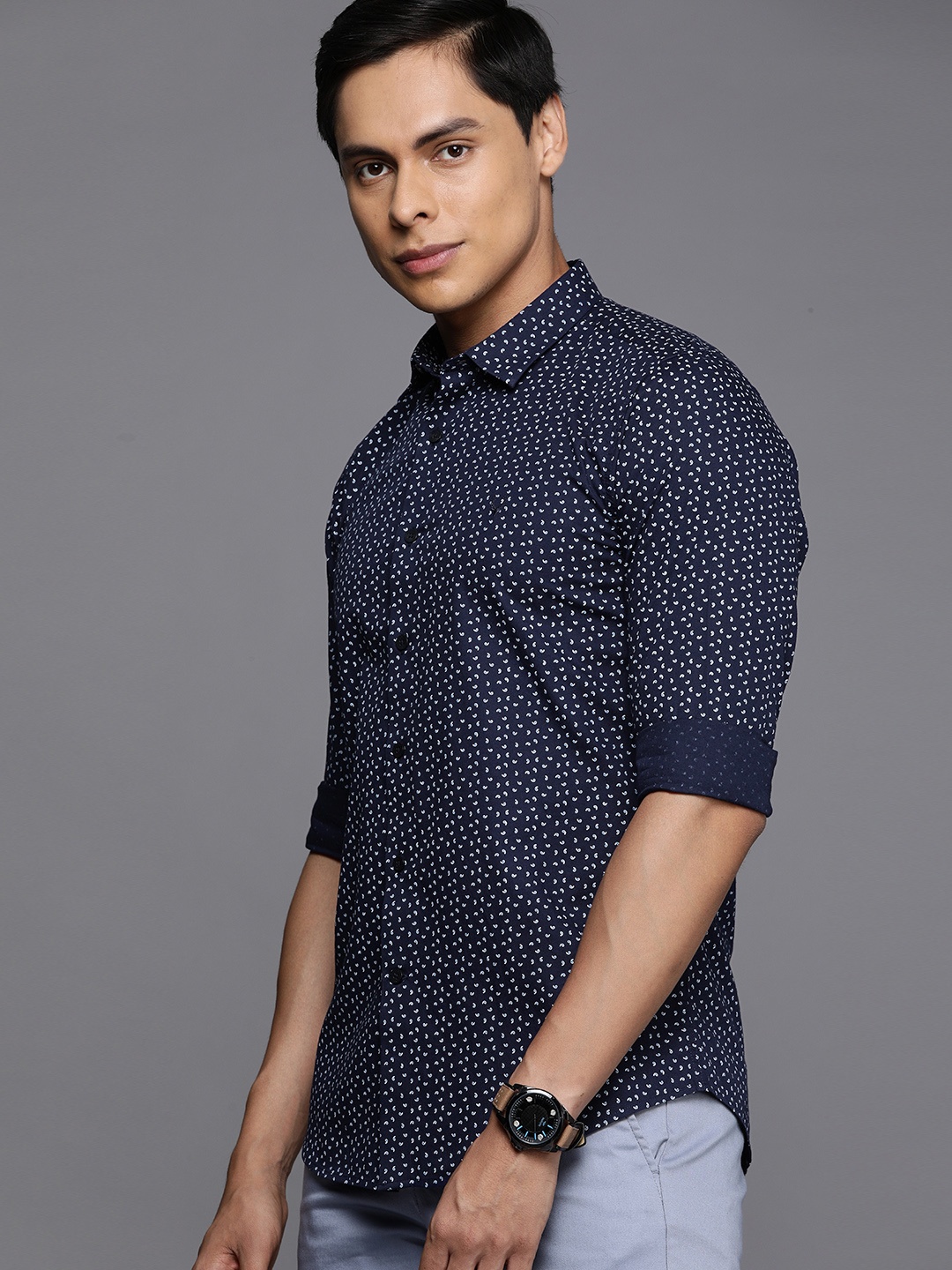 

Allen Solly Sport Men Navy Blue & White Ultra Slim Fit Printed Casual Shirt