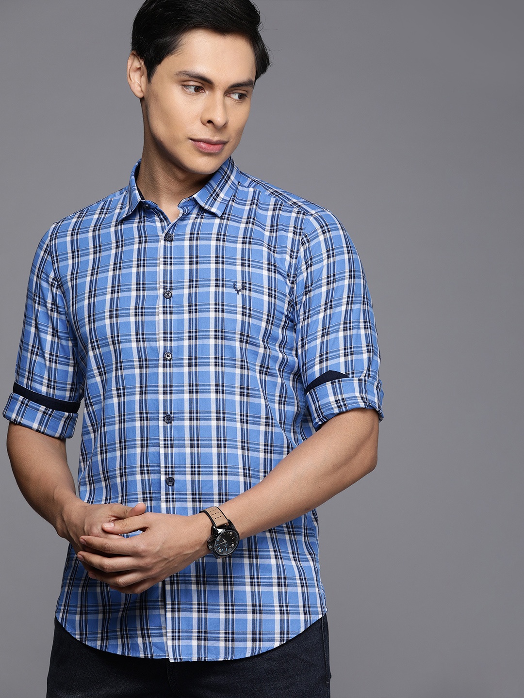 

Allen Solly Sport Men Blue & White Ultra Slim Fit Opaque Checked Casual Shirt