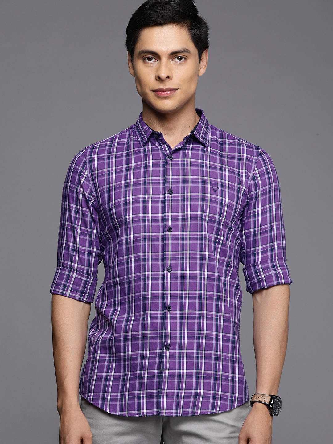 

Allen Solly Sport Men Purple & White Ultra Slim Fit Checked Casual Shirt