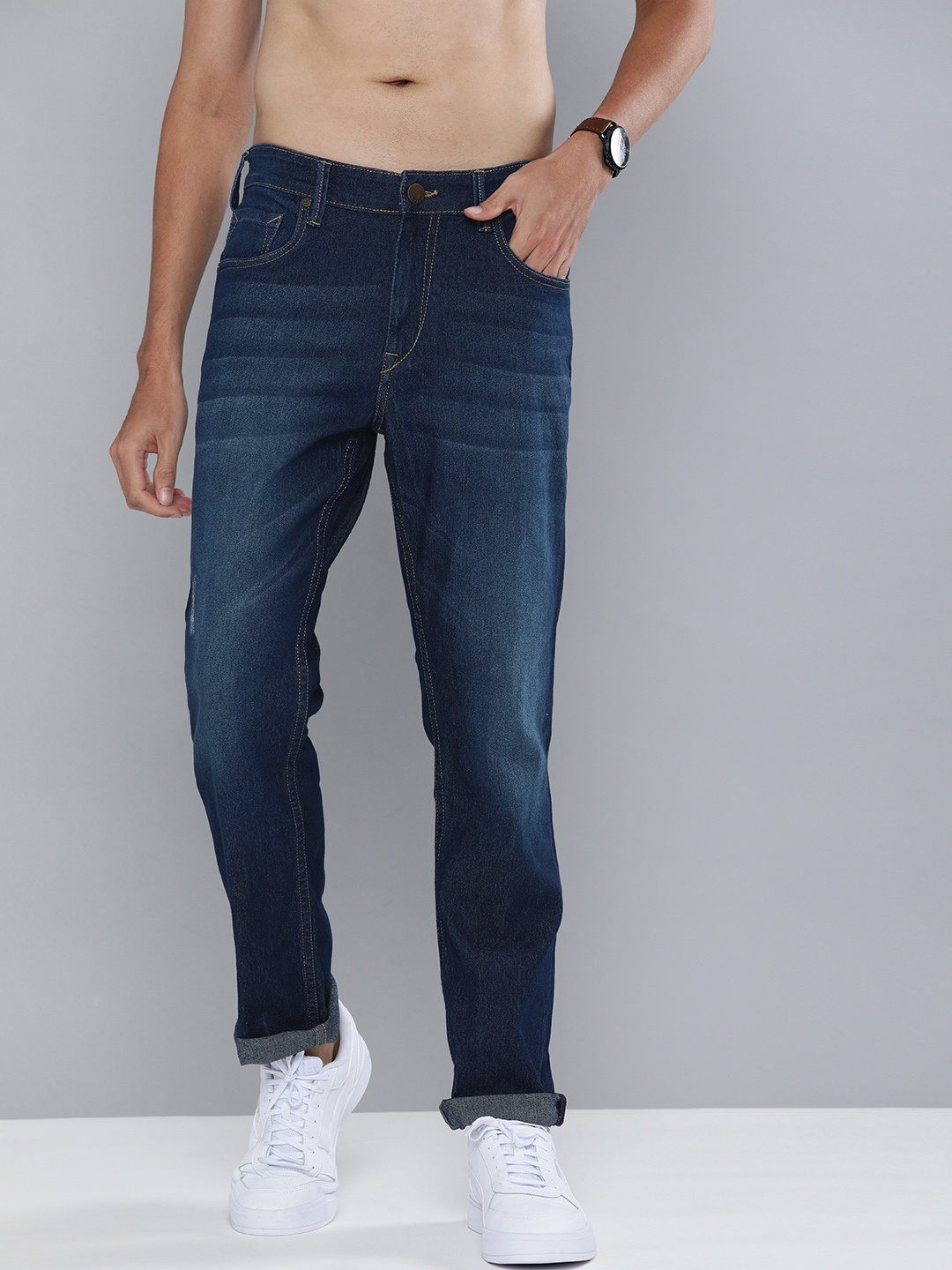 

HERE&NOW Men Navy Blue Slim Fit Light Fade Stretchable Jeans