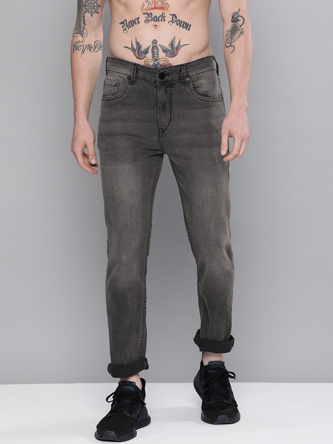 

HERE&NOW Men Grey Slim Fit Low-Rise Light Fade Stretchable Jeans