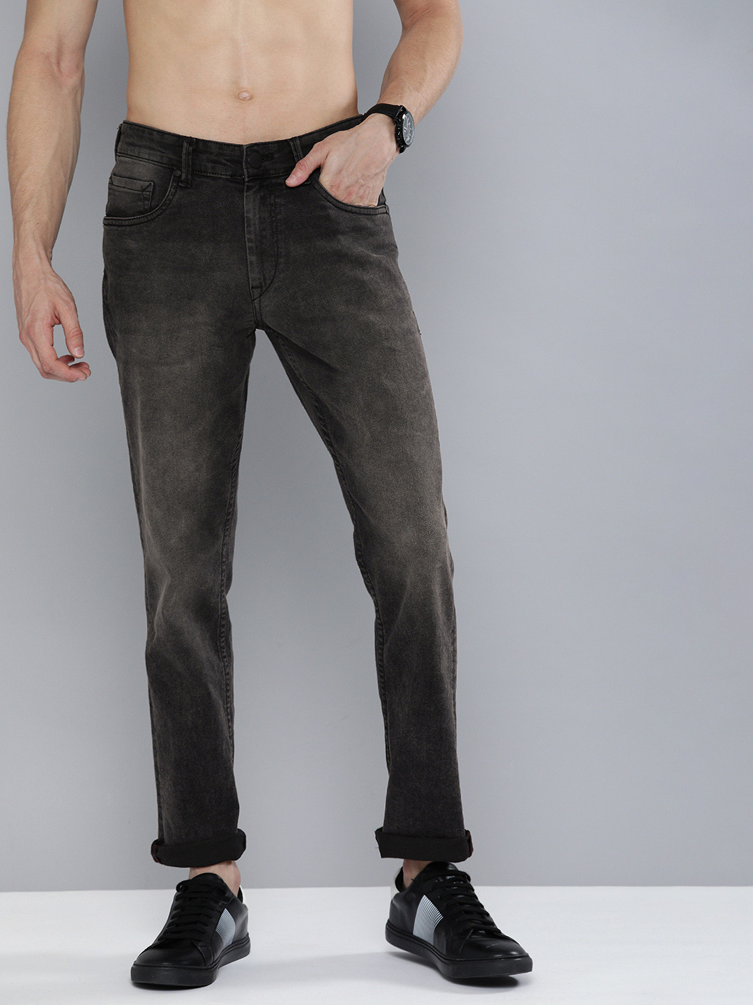 

HERE&NOW Men Black Slim Fit Light Fade Stretchable Jeans