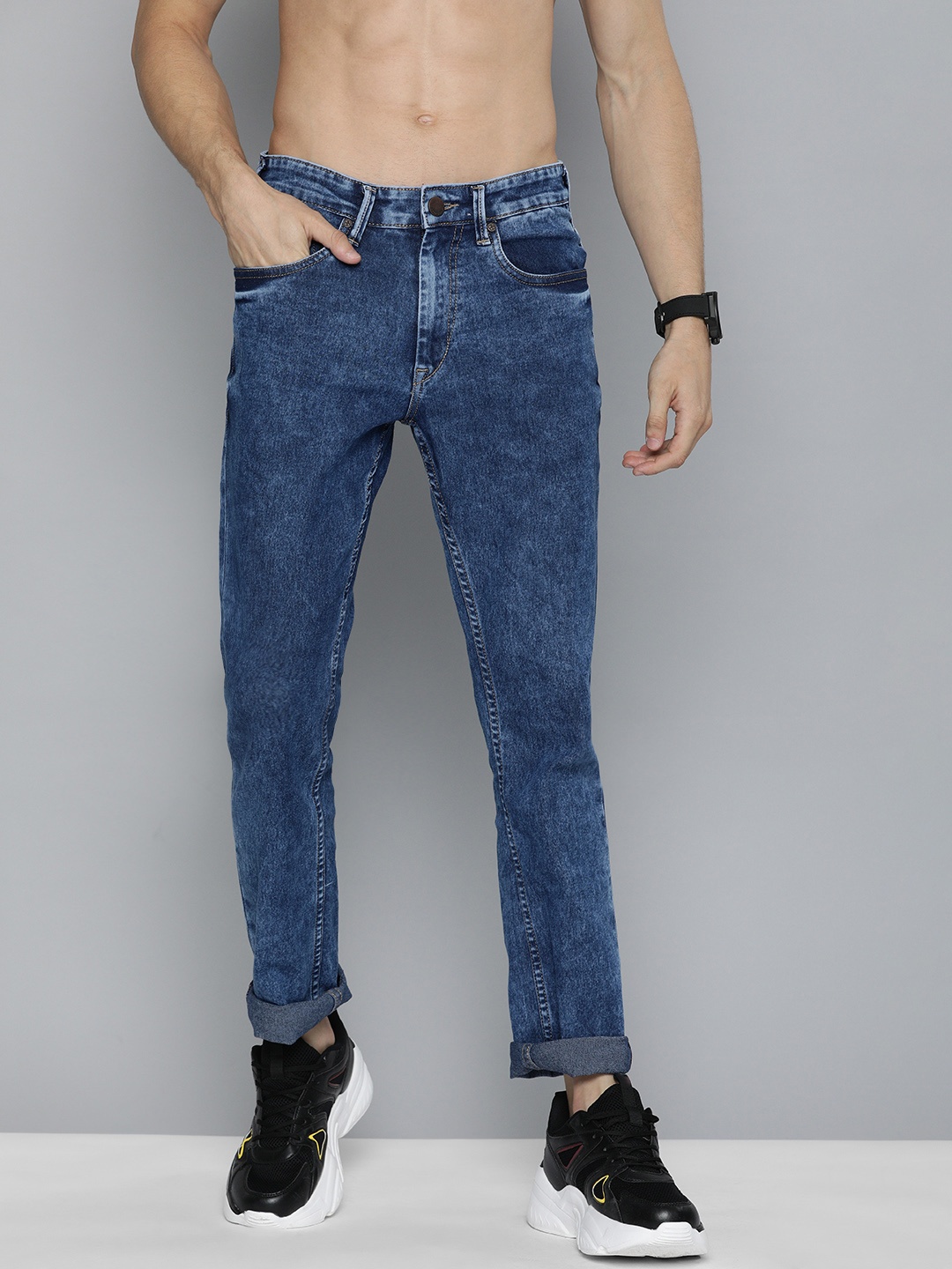 

HERE&NOW Men Blue Stretchable Mid Rise Slim Fit Jeans