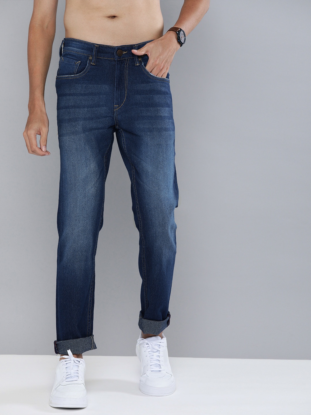 

HERE&NOW Men Navy Blue Slim Fit Light Fade Stretchable Jeans