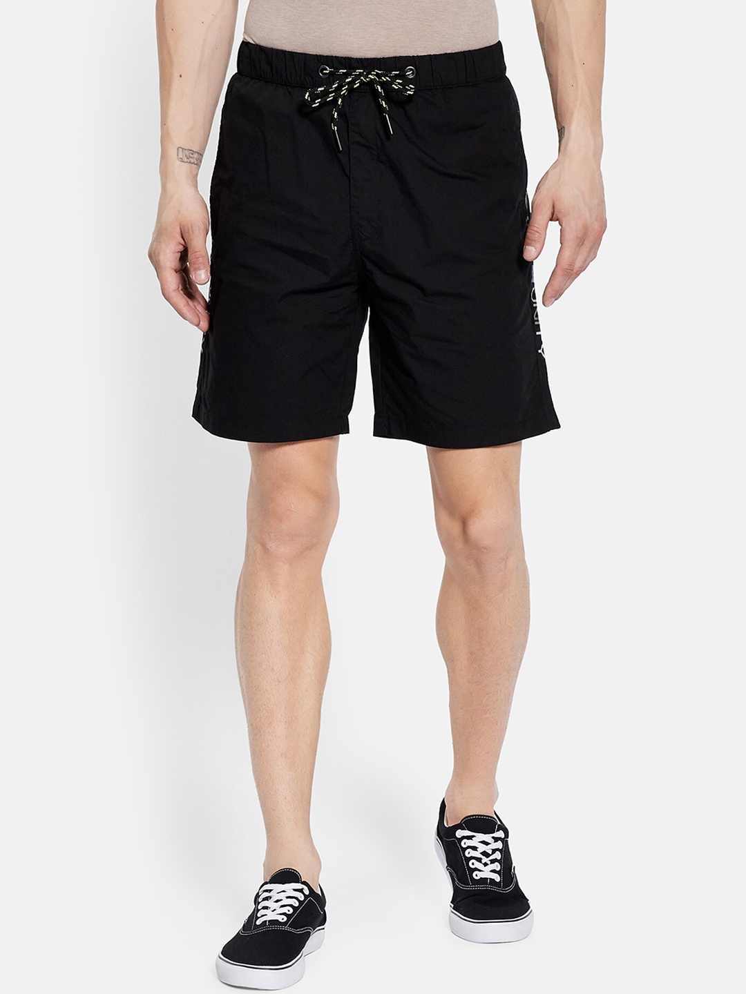 

Octave Men Black Solid Mid-Rise Regular Shorts