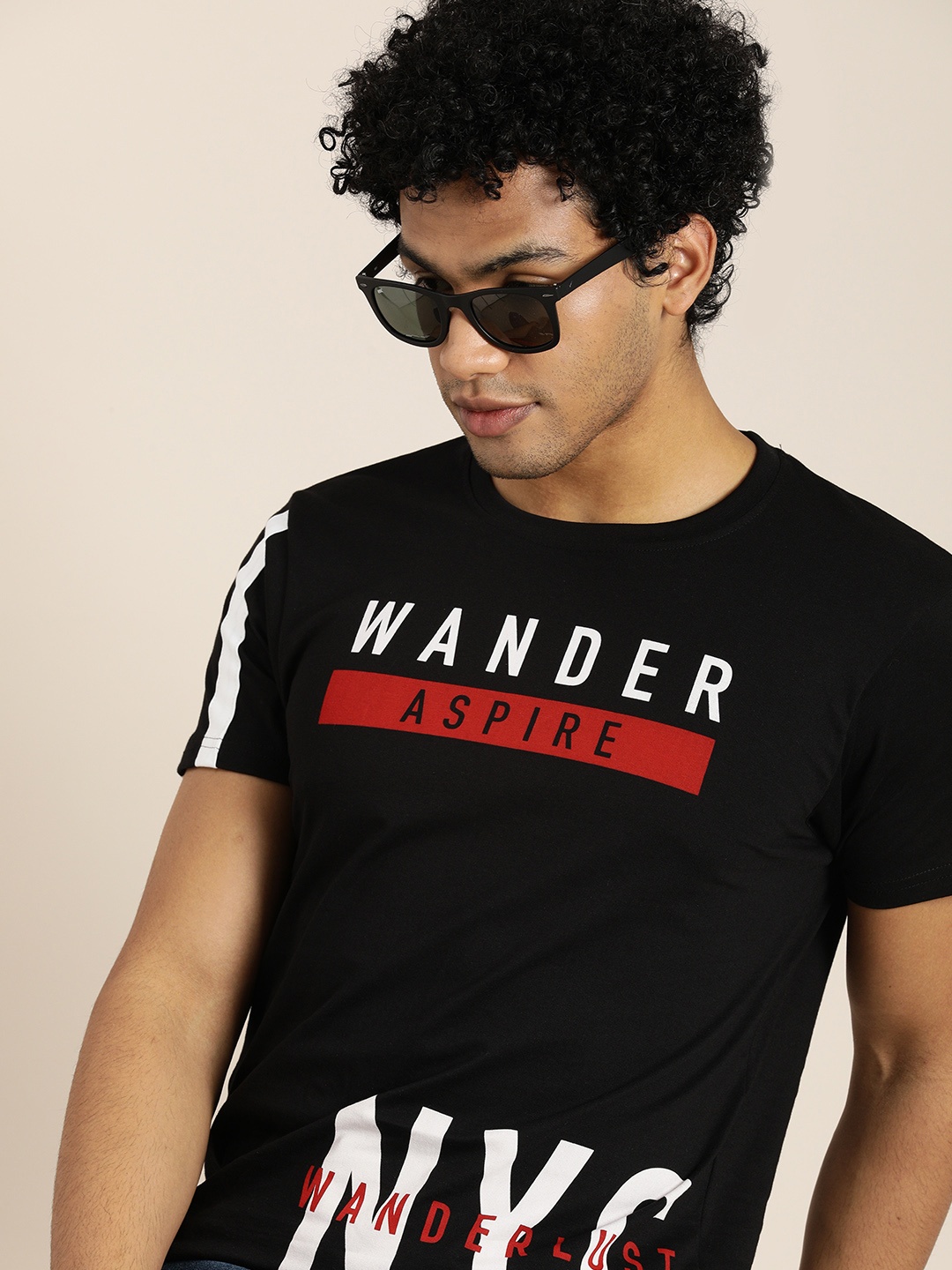 

Moda Rapido Men Black Typography Printed Pure Cotton T-shirt
