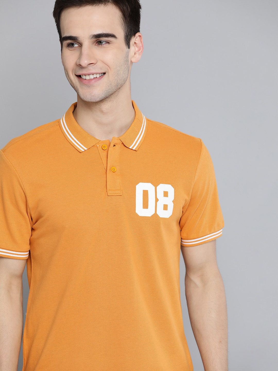 

HERENOW Men Mustard Yellow Polo Collar Pure Cotton T-shirt with Tipping Detail