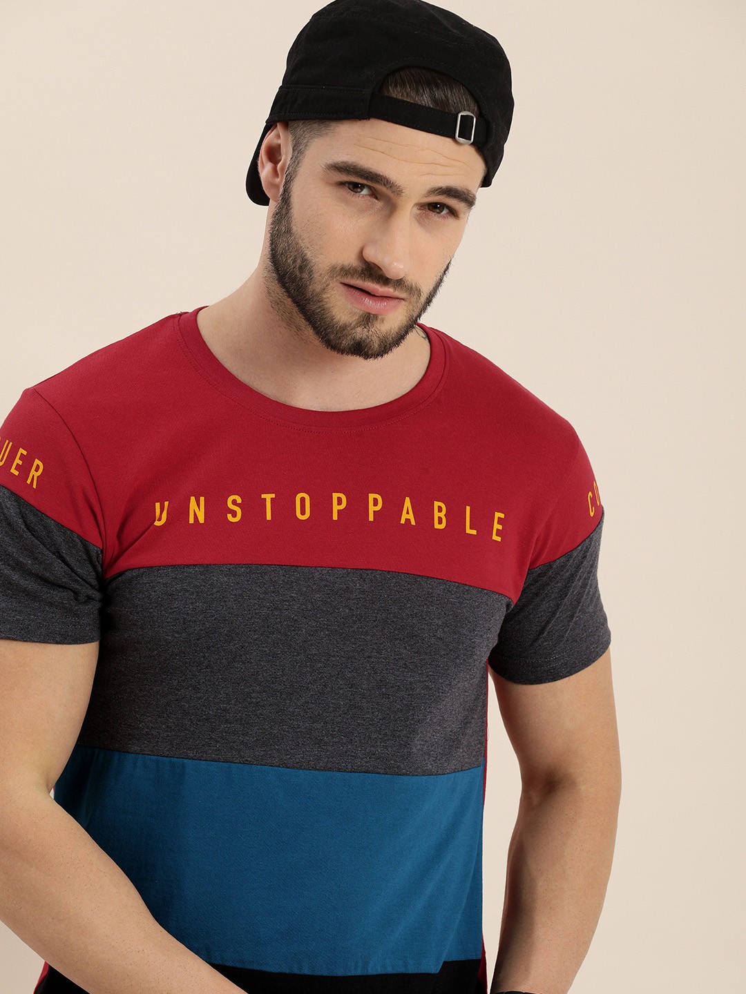 

Moda Rapido Men Colourblocked Pure Cotton T-shirt, Red