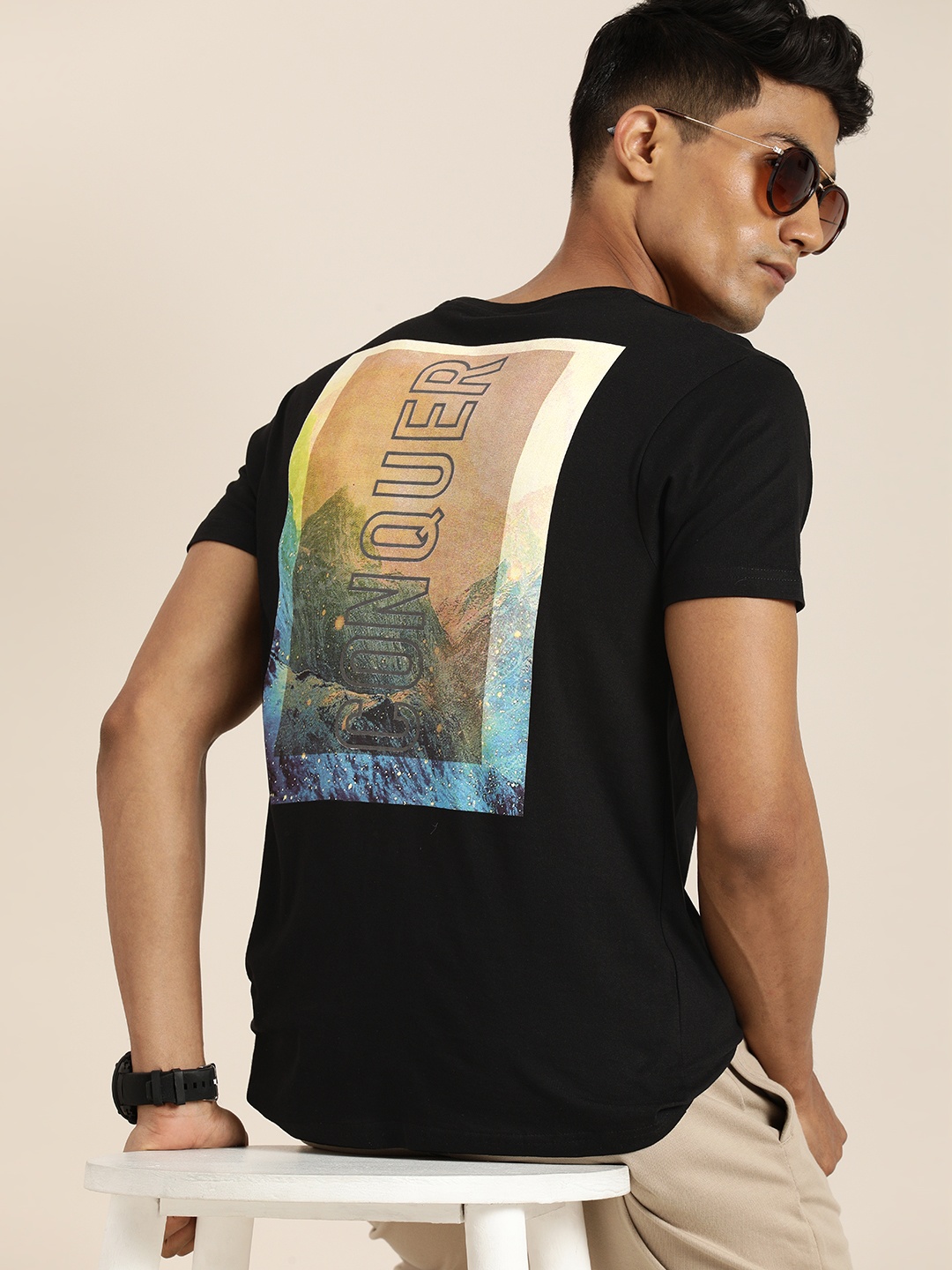

Moda Rapido Men Black Back Typography Printed Pure Cotton T-shirt