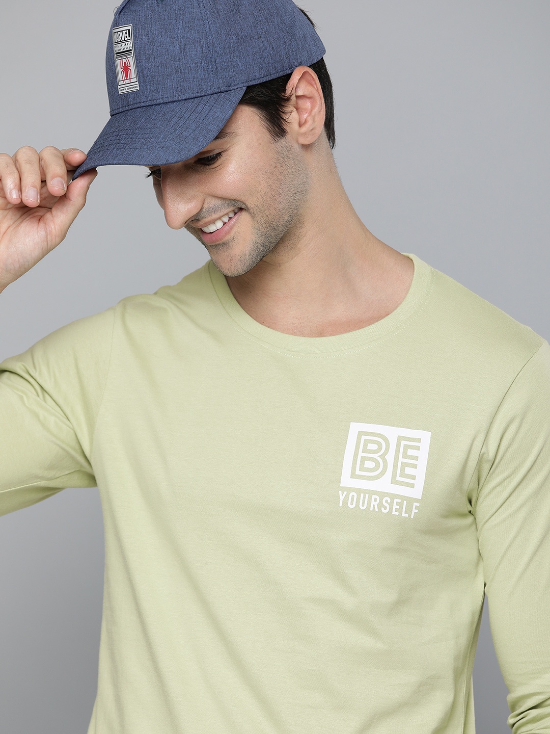 

HERENOW Men Green Typography Pure Cotton T-shirt