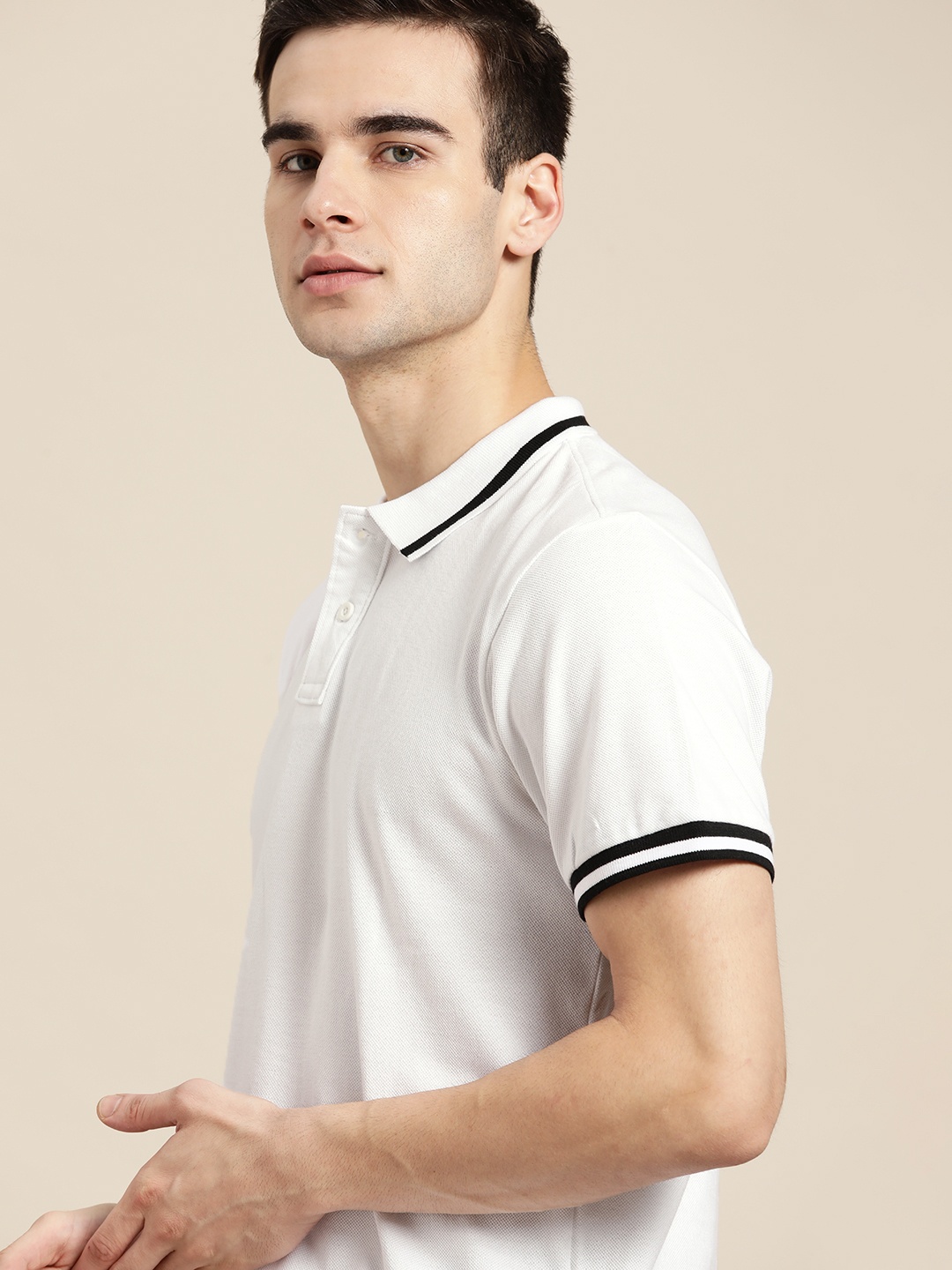 

Moda Rapido Men White Pure Cotton Polo Collar Pure Cotton T-shirt