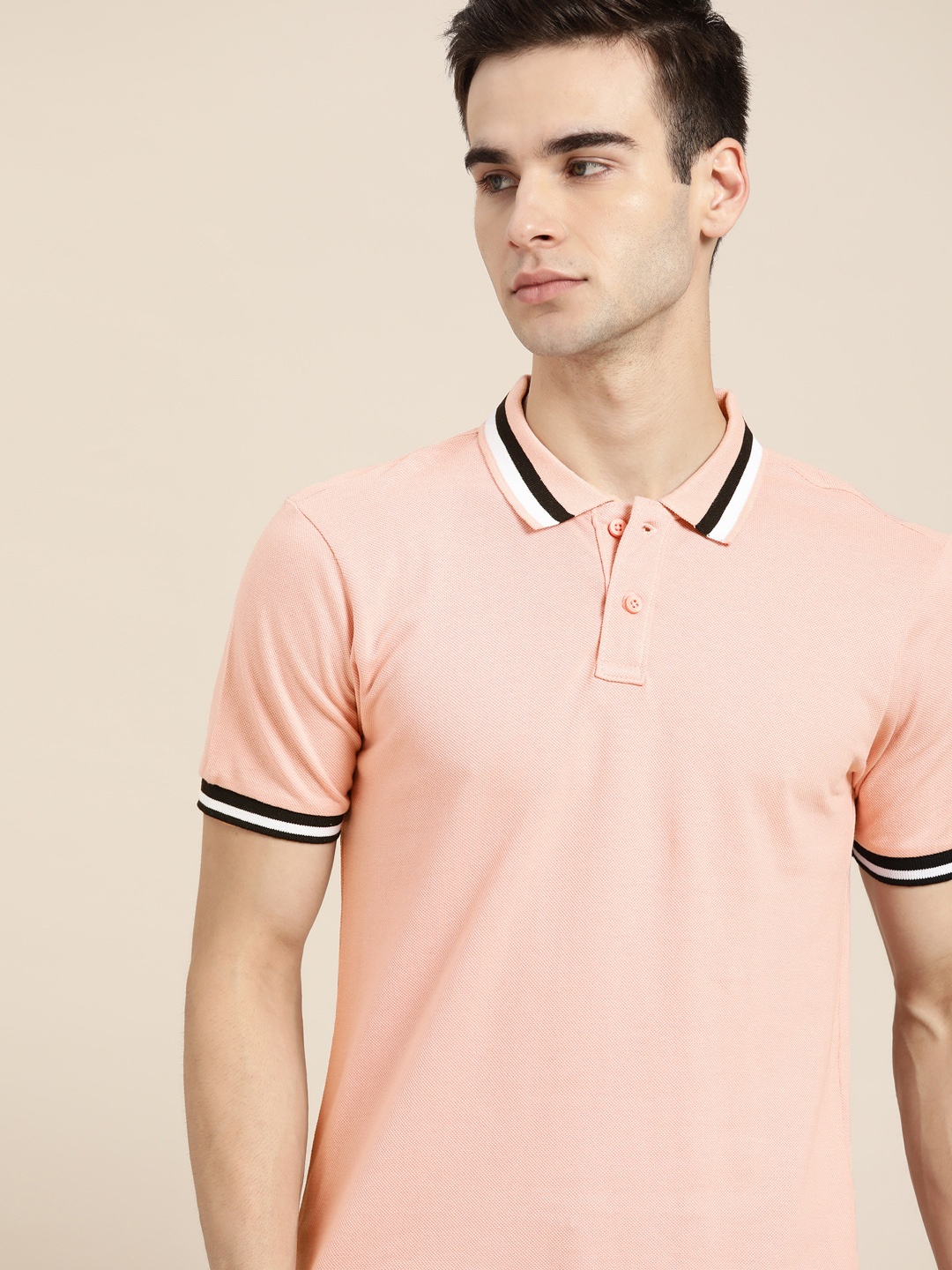 

Moda Rapido Men Pink Cotton Polo Collar T-shirt