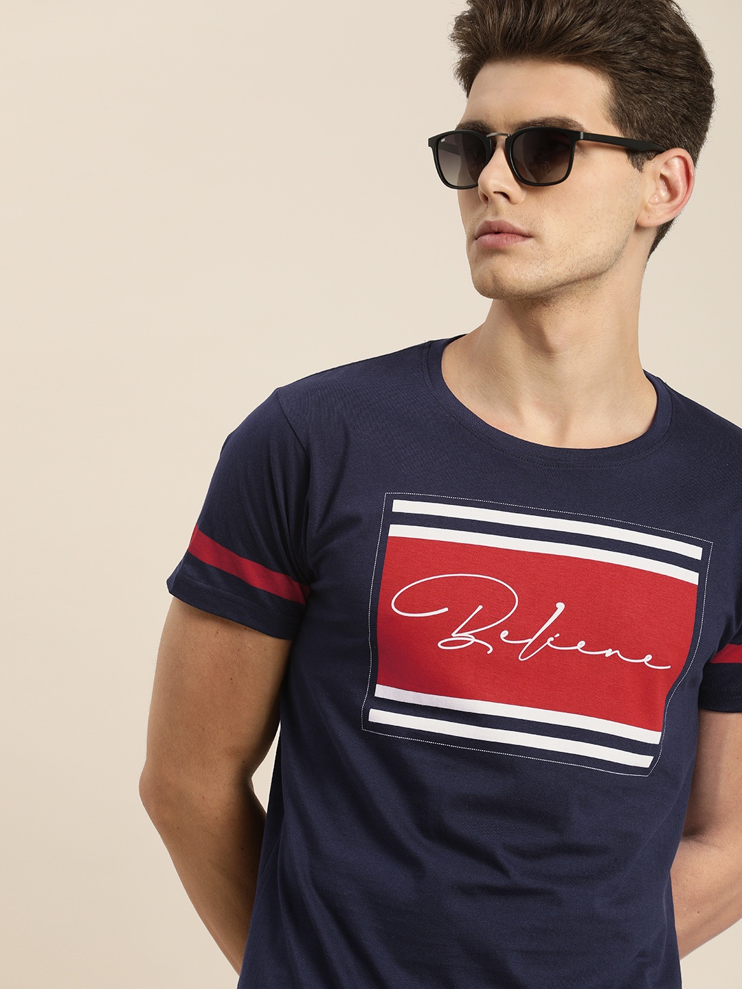 

Moda Rapido Men Navy Blue Pure Cotton Typography Pure Cotton T-shirt