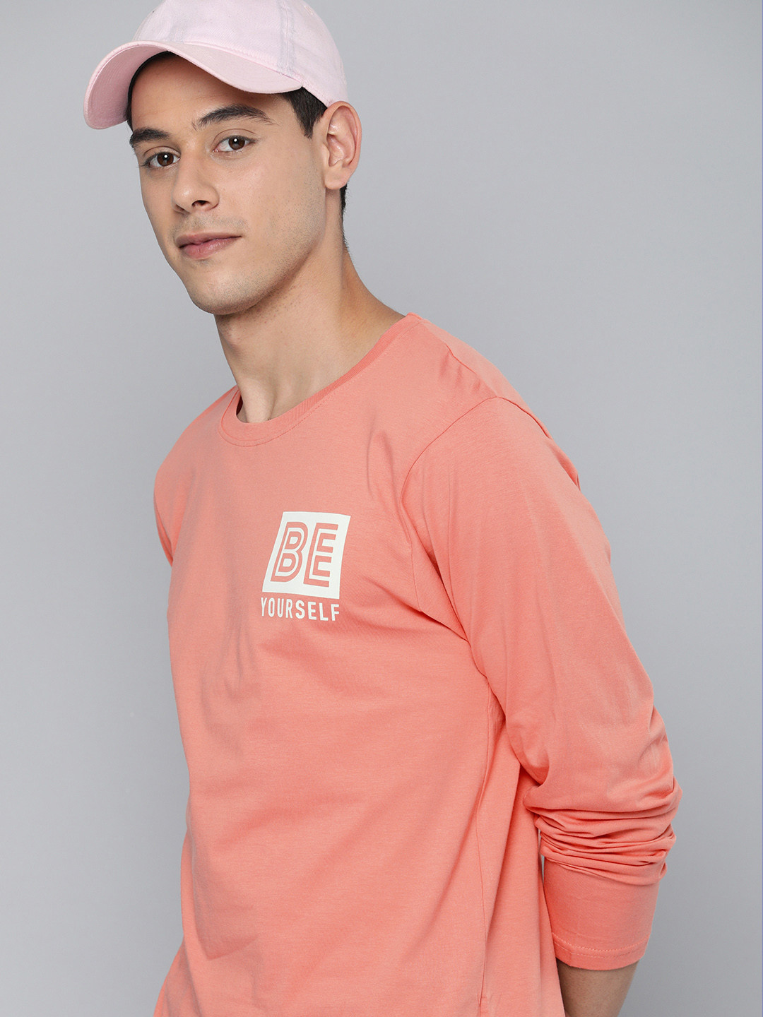 

HERENOW Men Pink Typography Printed Pure Cotton T-shirt