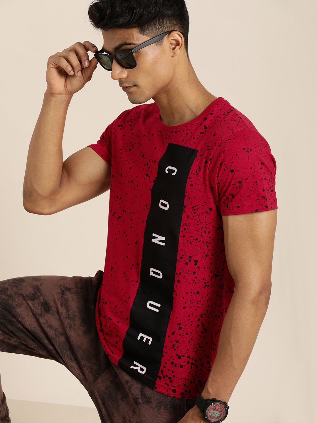 

Moda Rapido Men Maroon Typography Print Pure Cotton T-shirt
