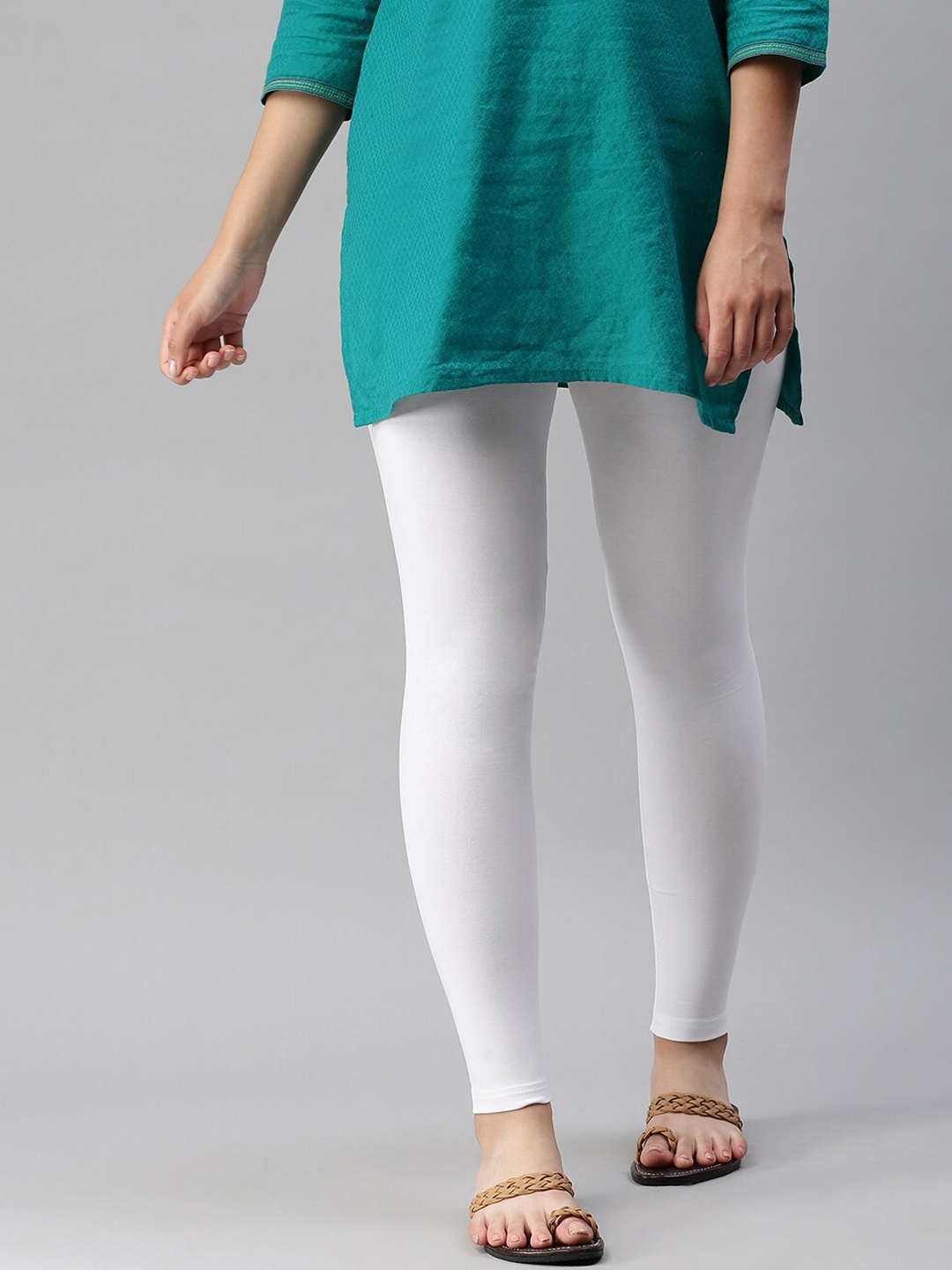 

De Moza Women White Solid Ankle-Length Leggings