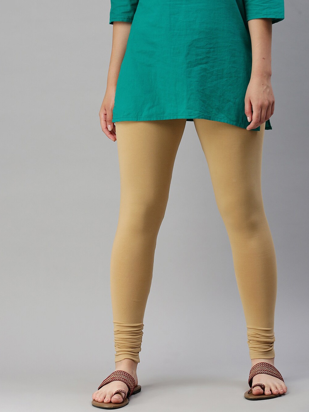 

De Moza Women Nude Coloured Solid Churidar-Length Leggings