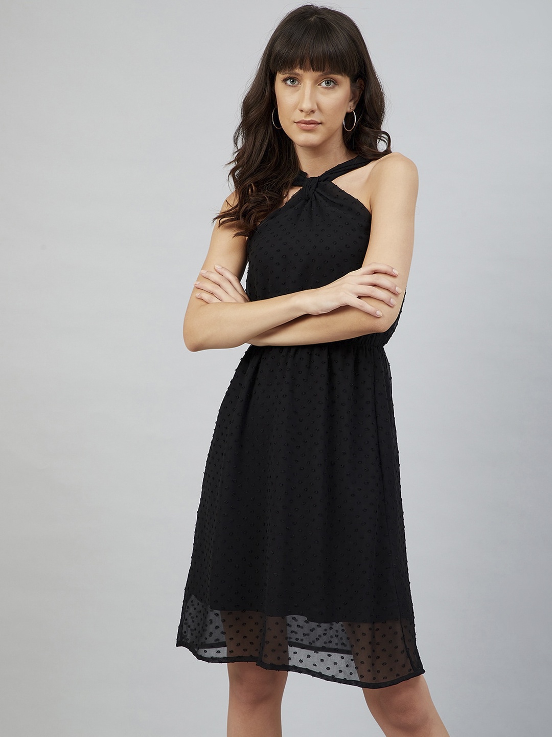 

Carlton London Black Halter Neck Georgette Dress