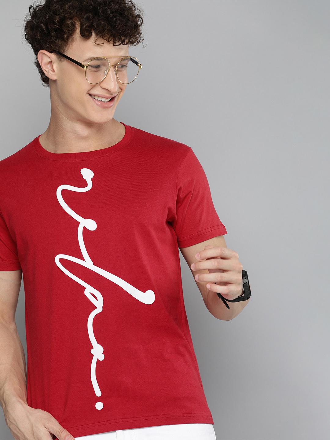 

HERENOW Men Maroon White Typography Printed Pure Cotton T-shirt