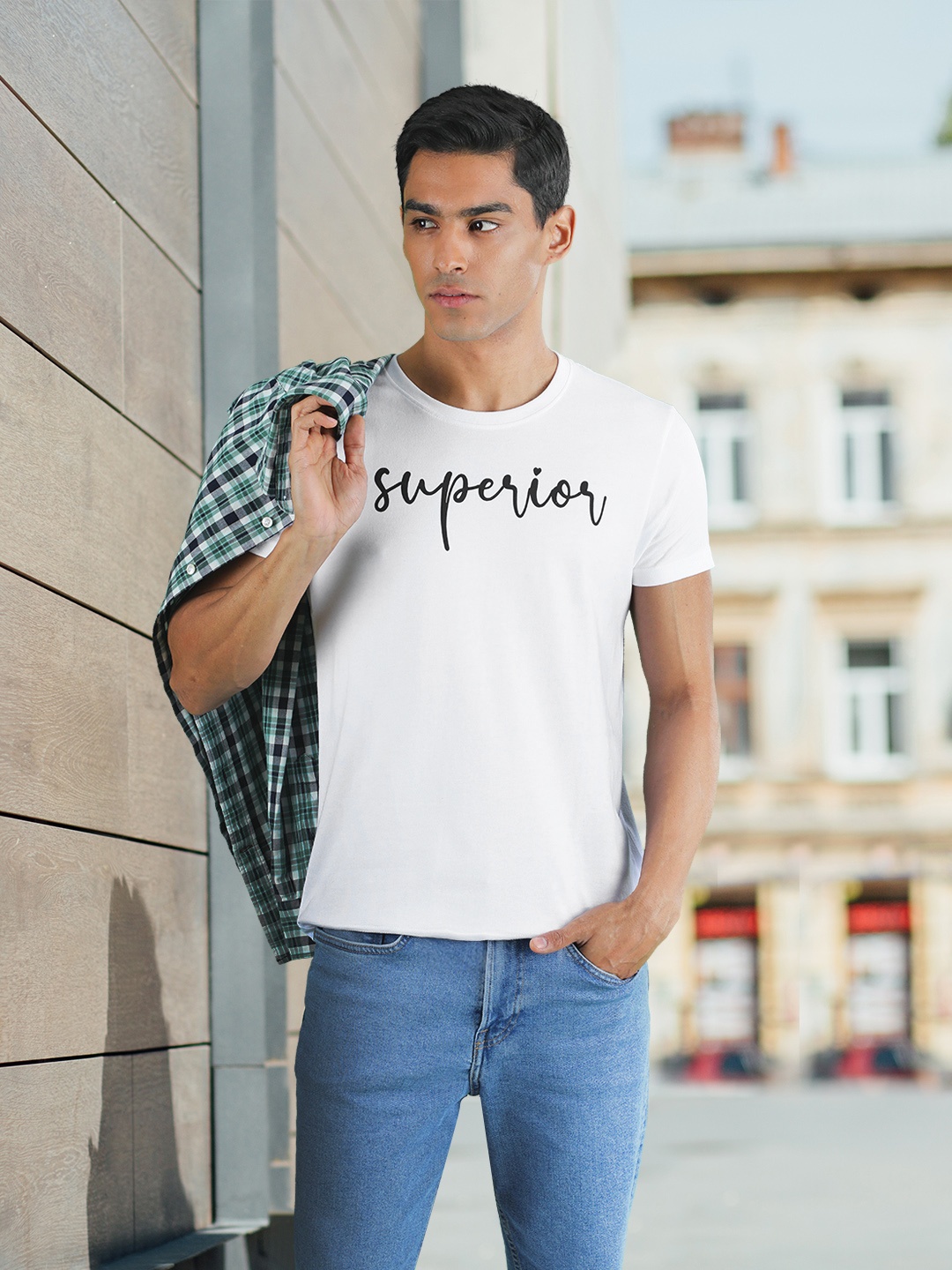 

HERENOW Men White Typography Printed Pure Cotton T-shirt