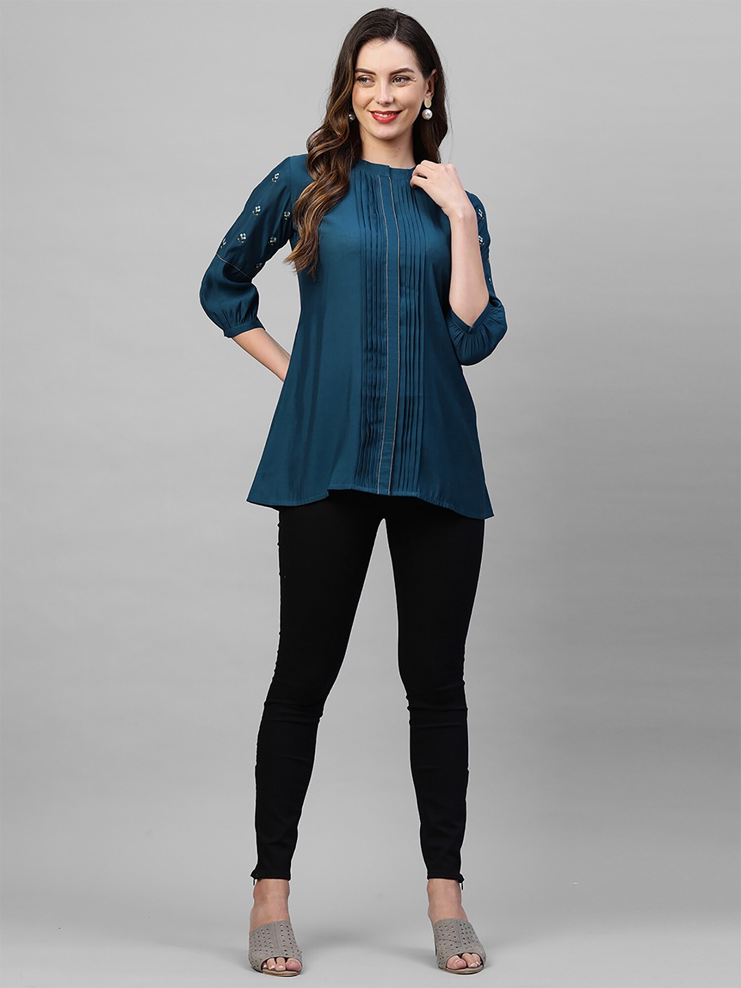 

Indo Era Teal Pleated Kurti