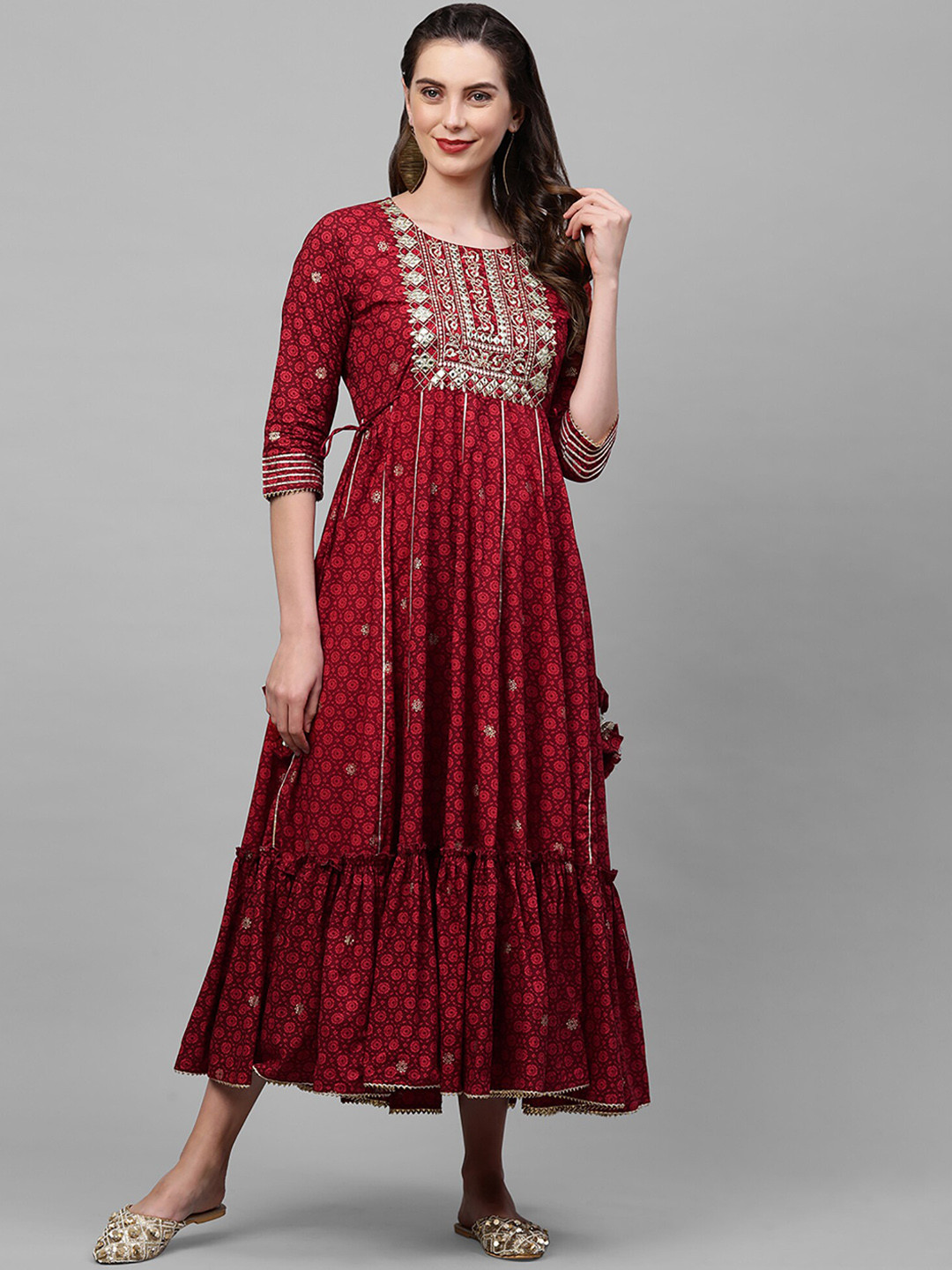 

Indo Era Women Red Ethnic Motifs Embroidered Anarkali Kurta
