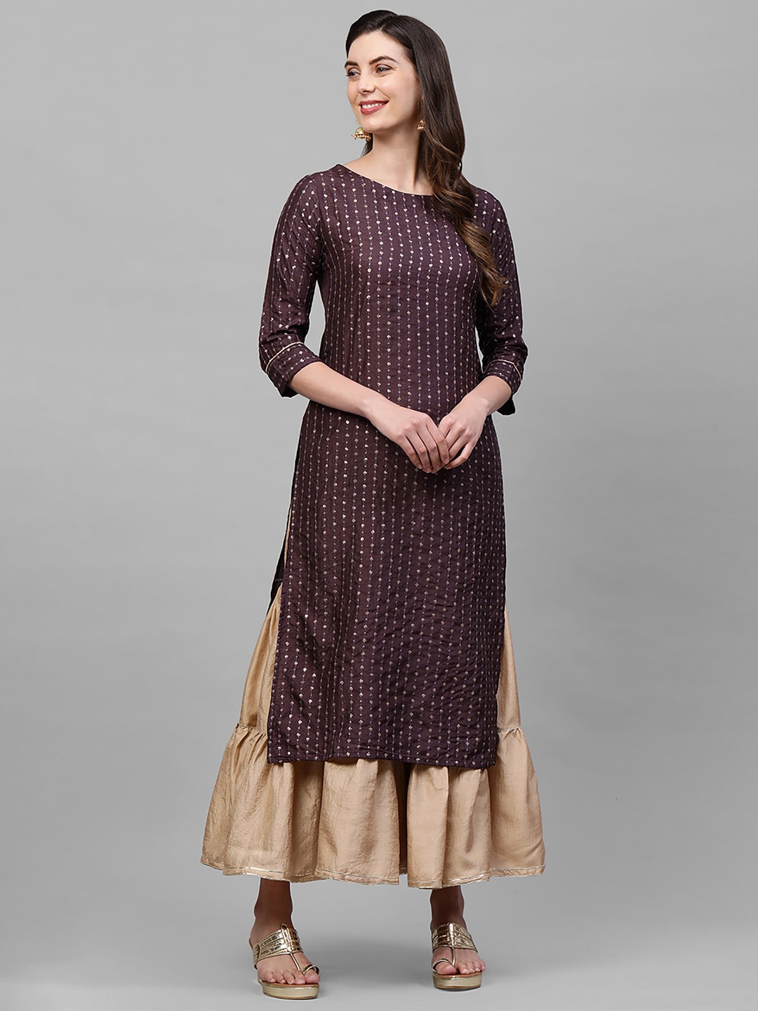 

Indo Era Women Purple Embroidered Kurta with Sharara