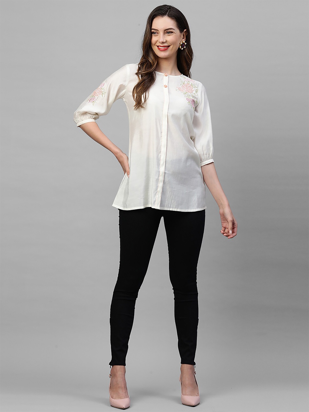 

Indo Era Women Off White Embroidered Polyester Kurti