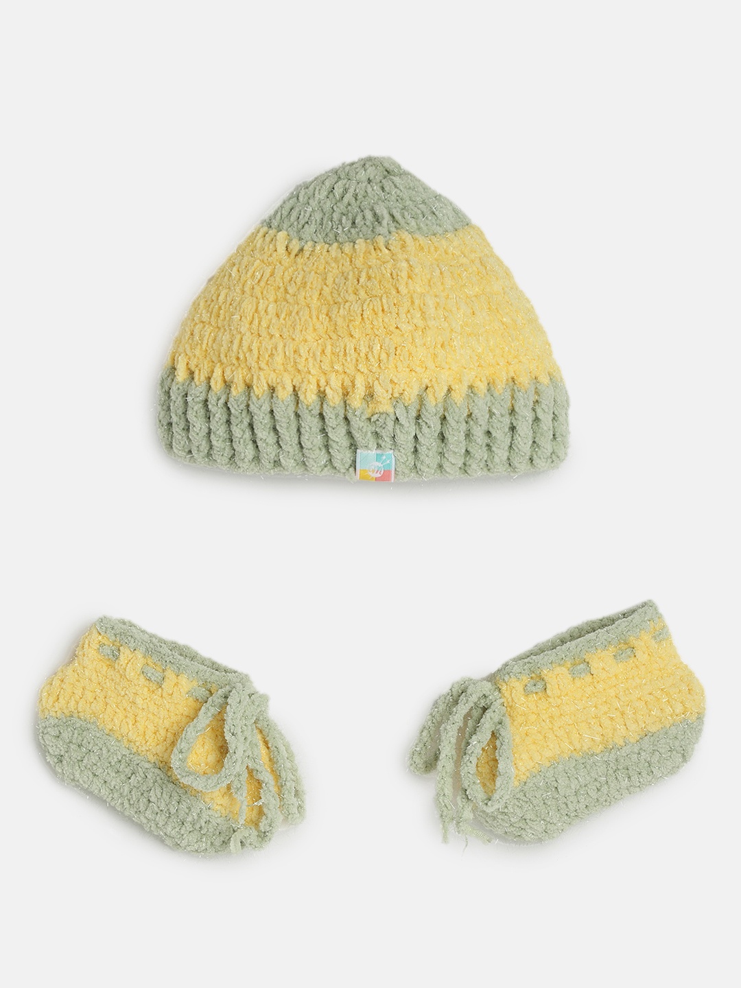 

Magic Needles Baby Yellow & Green Handmade Cap & Booties Apparel Gift Set