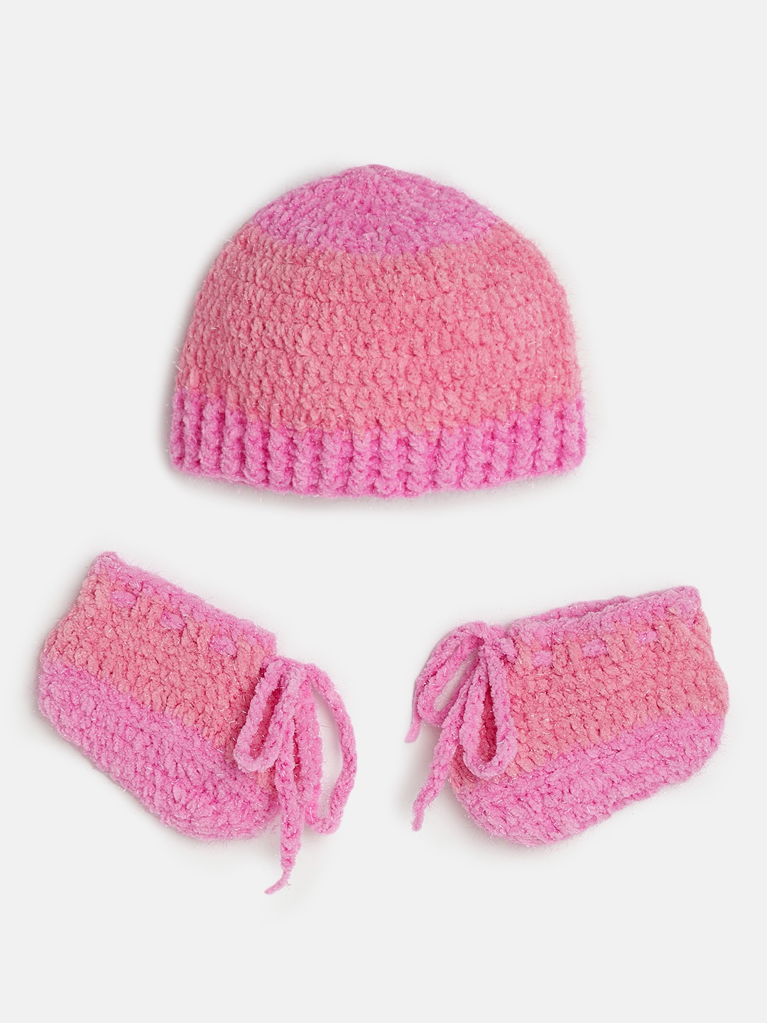 

Magic Needles Baby Pink Handmade Cap & Booties Apparel Gift Set