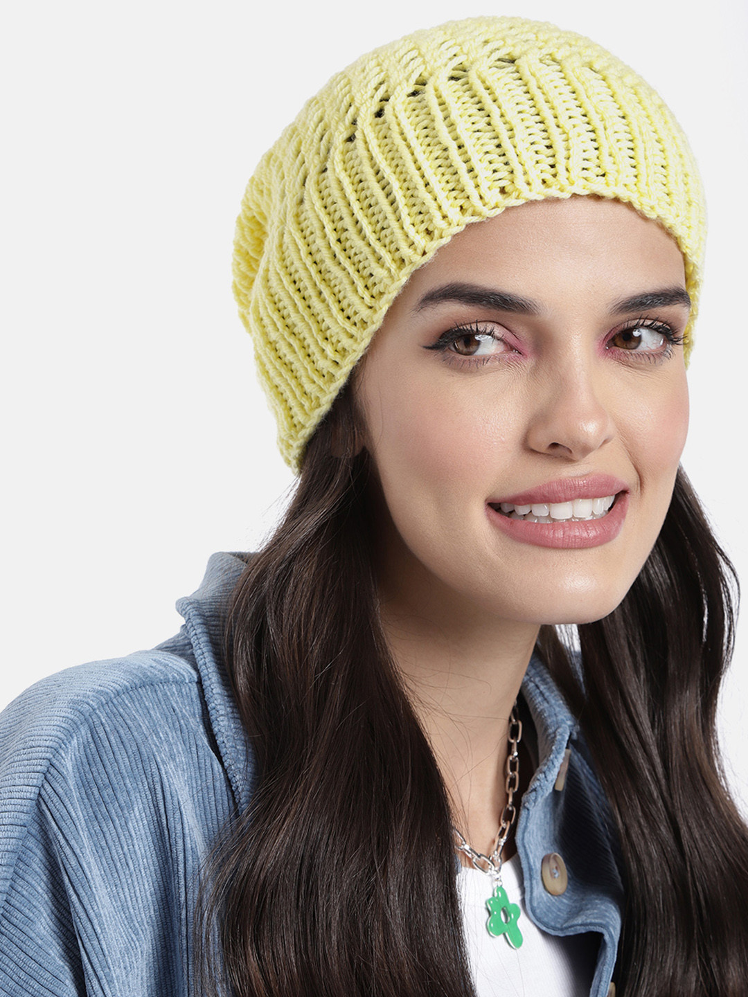 

Magic Needles Unisex Yellow Self Design Beanie