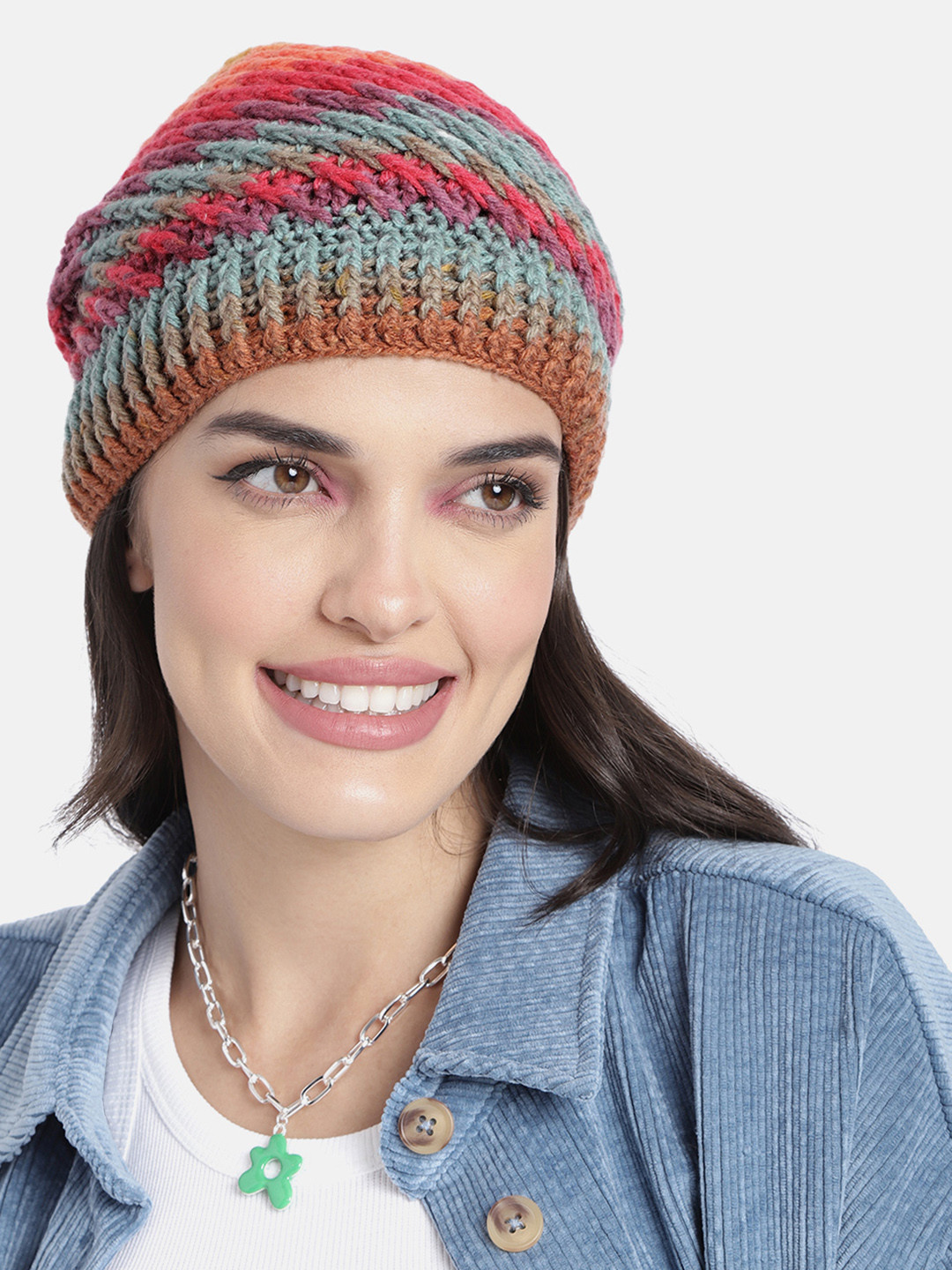 

Magic Needles Unisex Multicoloured Self Design Beanie, Multi
